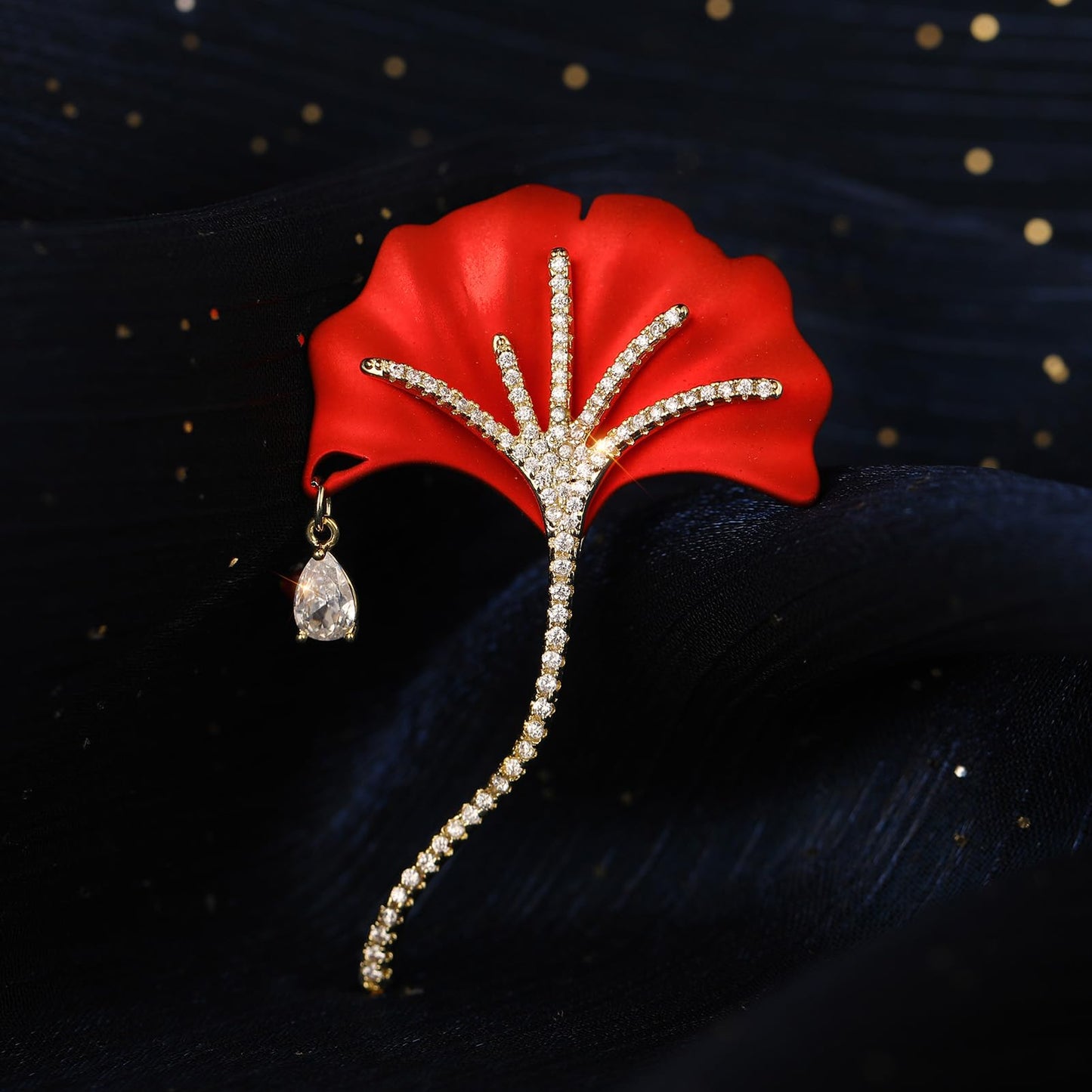 AILONMEI Floral Series Brooch Pins For Women Fashion Costume Pearl Flower Designer Broach & Pins Jewelry Christmas Gift (Ginkgo Leaf)