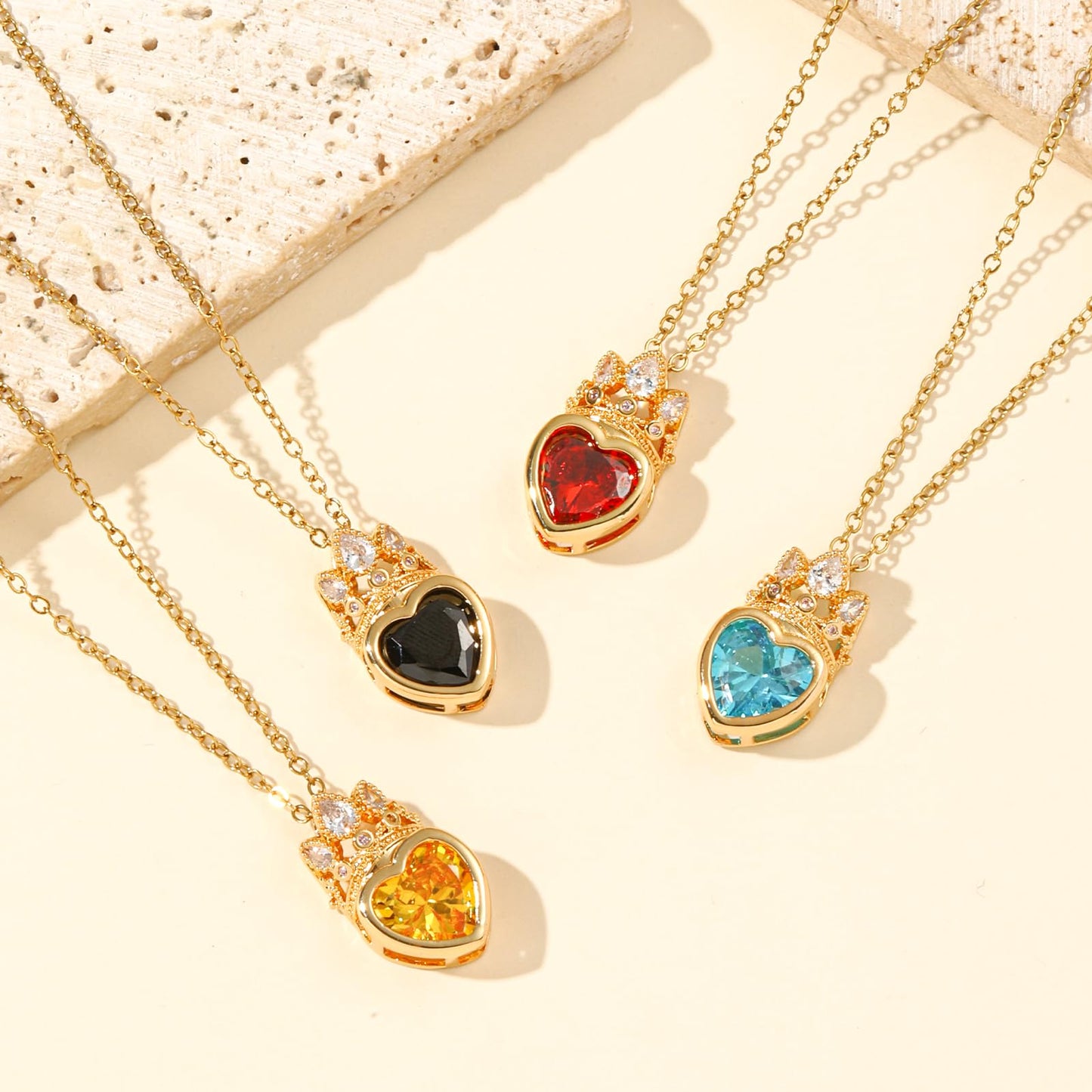 crataly Aquamarine Crown Heart Necklace for Women-Gold Plated March Birthstone Princess Necklace For Valentine's Day Mother's Day Christmas Birthday Gifts