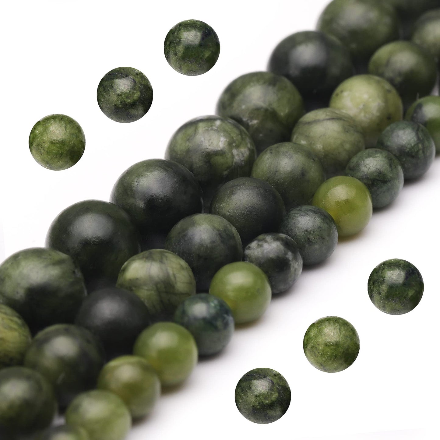 Youngbling Natural Jade Beads for Jewelry Making,8mm Green Jade Polished Round Smooth Stone Beads,Genuine Real Stone for Bracelet Necklace 15 Inch(Green Jade,8mm)