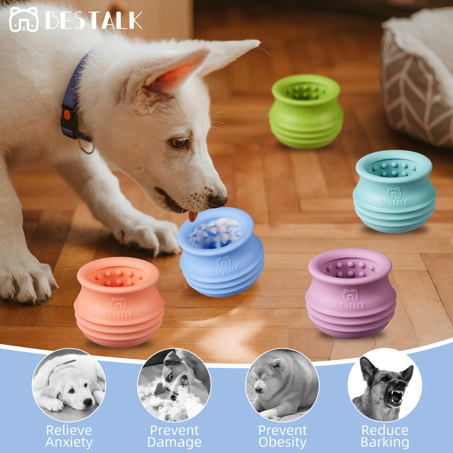 Bestalk Dog Enrichment Treat Toy, Long-Lasting Wobbly Interactive Freeze Lick Toys for Dogs, Stuffable Puzzle Feeder Toy for Boredom, Silicone Treat Dispensing Chew Toy (Baby Blue,M)