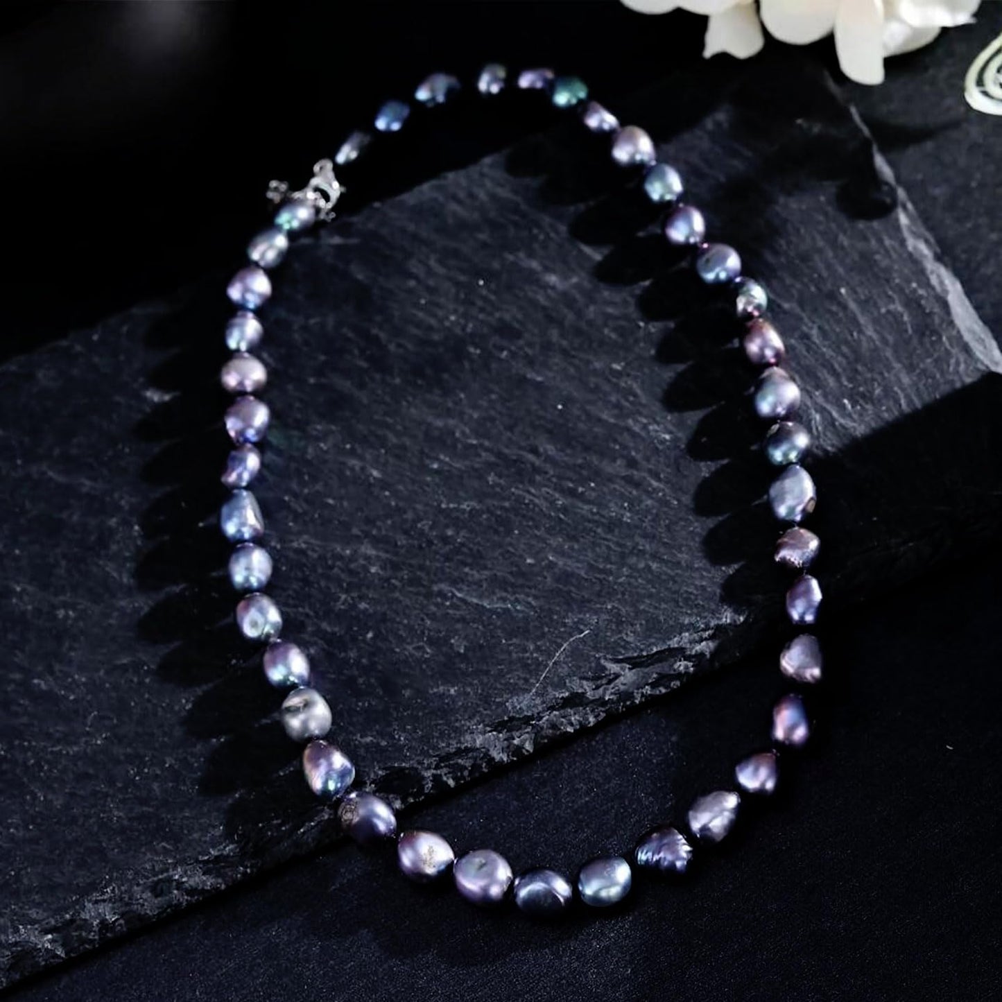 BAMIKI Black Pearl Necklace and Earrings Baroque, Tahitian Pearl 8-9.5mm, 925 Sterling Silver Clasp, Jewelry for Women, Gifts for Mother wife Anniversary Birthday, 18+2IN Adjustable Chain