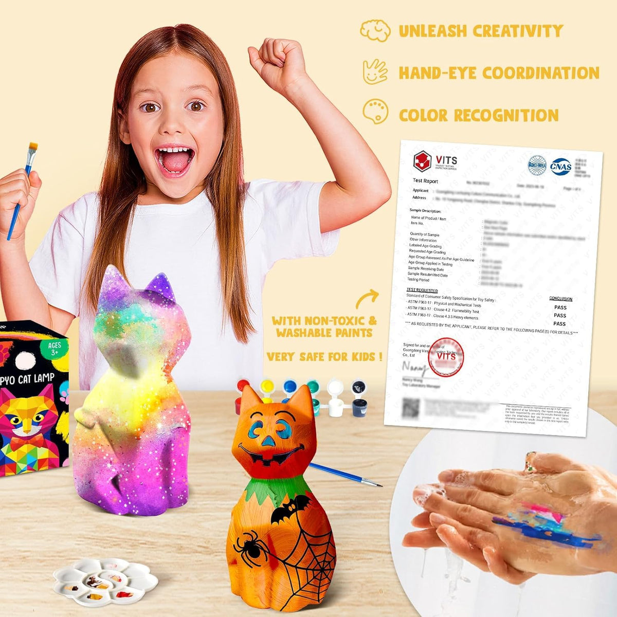 Goody King Paint Your Own Cat Lamp Kit, 2PCS DIY Cat Crafts Night Light, Easter Basket Stuffers, Arts & Crafts for Kids Ages 8-12, Painting Kit for Kids, Easter Birthday Gifts for Kids Ages 4 5 6 7 8+