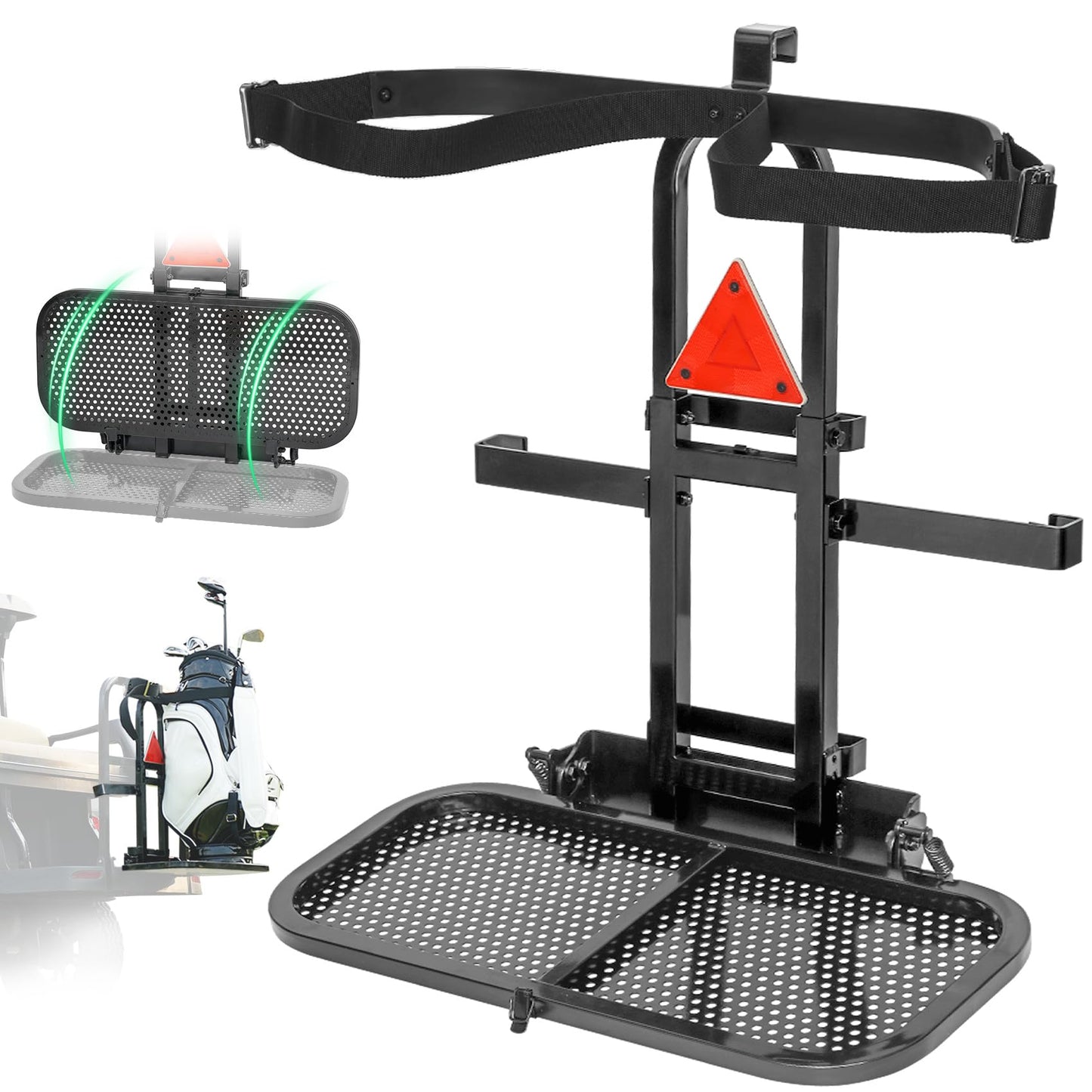 Foldable Golf Cart Rear Seat Bag Holder Fits 4 Seater Golf Cart Bag Holder Compatible with EZGO/Club Car/Yamaha Works for Rear Armrests Up to 8" & 24.5" Wide Equipped with Stainless Steel Buckles
