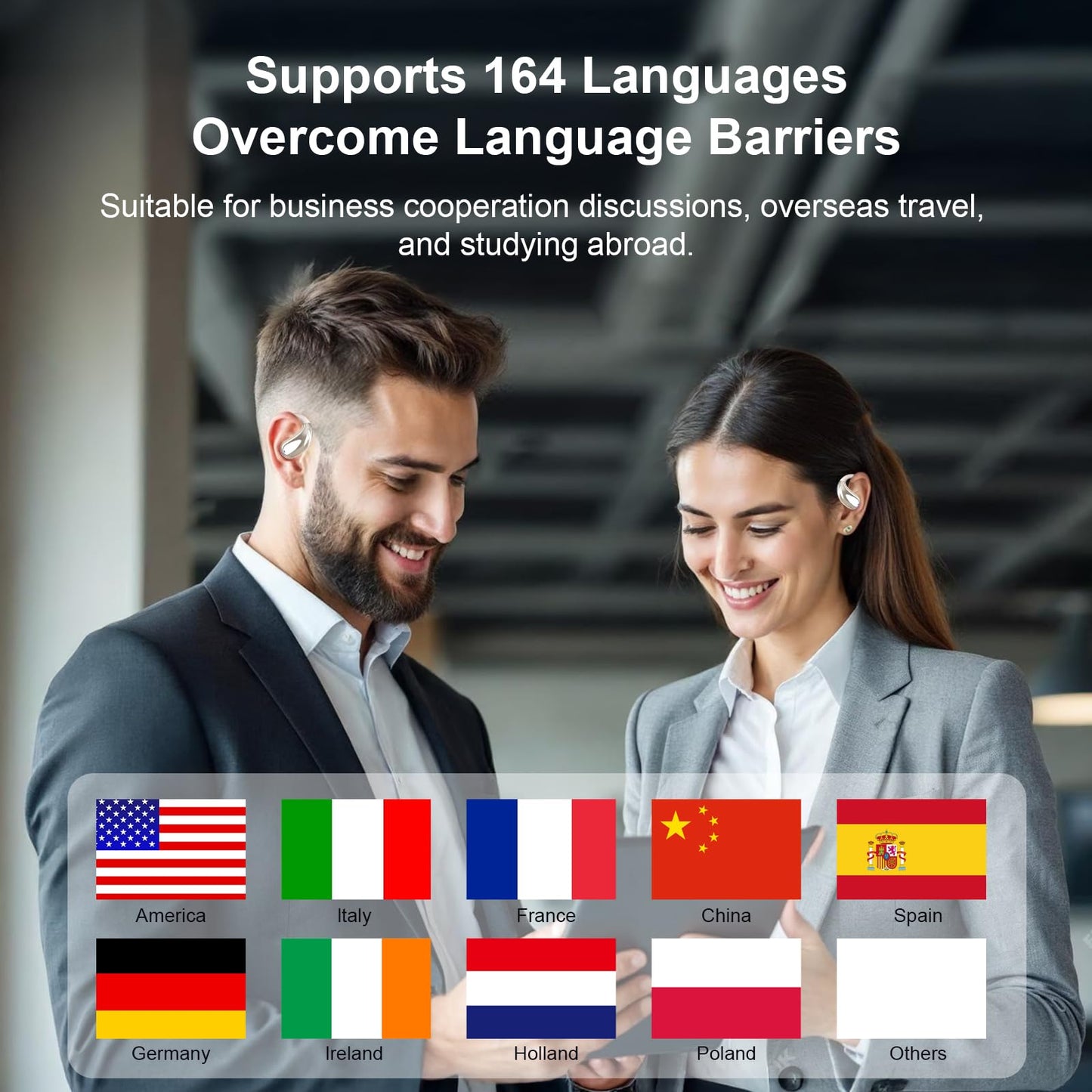 AI Translation Earbuds Real Time, 164 Language Translator Earbuds OWS 3-in-1 Translation Headphones, Translation Device for Travel Business Learning Compatible with iOS and Android,Khaki