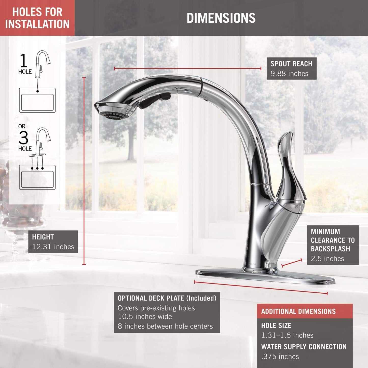 Delta Faucet Linden Single-Handle Kitchen Sink Faucet with Pull Out Sprayer, Chrome 4153-DST, 12.38 x 5.00 x 12.38 inches