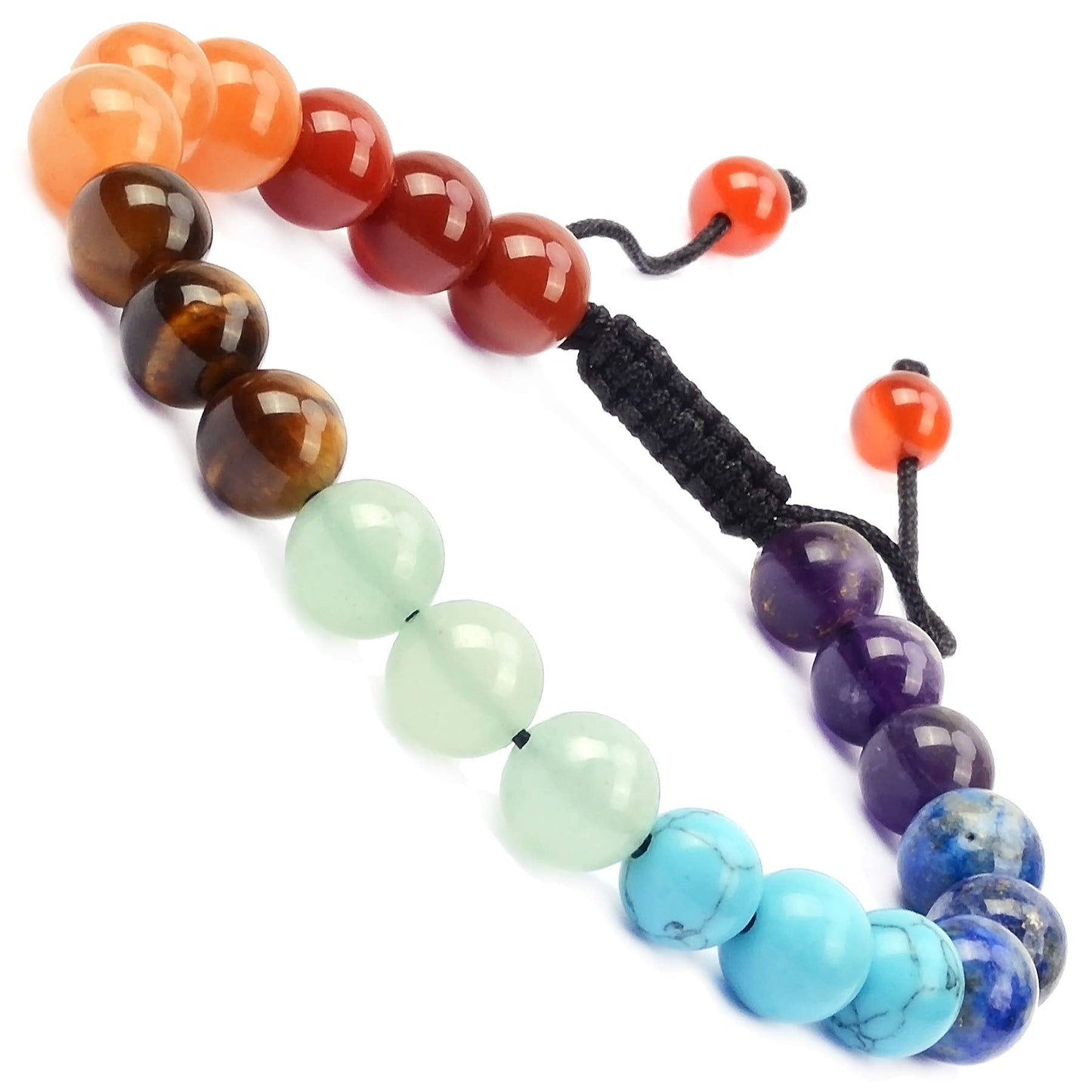 MASSIVE BEADS Handmade Gemstone 8mm Round Beads Adjustable Braided Macrame Tassels Chakra Reiki Bracelets (7-Chakra Stones, 8mm)