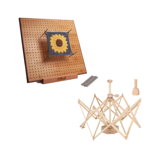 Olikraft 14-inch Crochet Blocking Board with 50 Pins and Wooden Yarn Swift - Durable Granny Square Blocking Board and Lightweight Yarn Swift for Effortless Crocheting and Knitting Projects