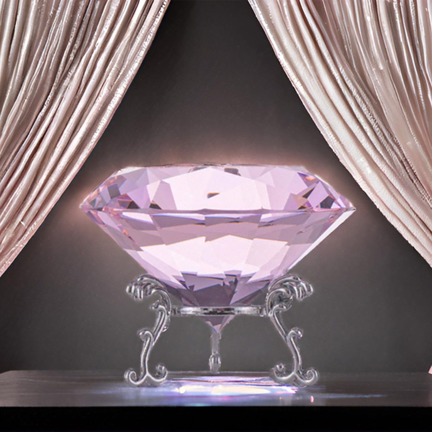 QIANCHANG Pink Crystal Diamond Paperweight 80mm Large Faceted Glass Diamonds Prisms Jewels Gemstones for Home Wedding Table Decoration