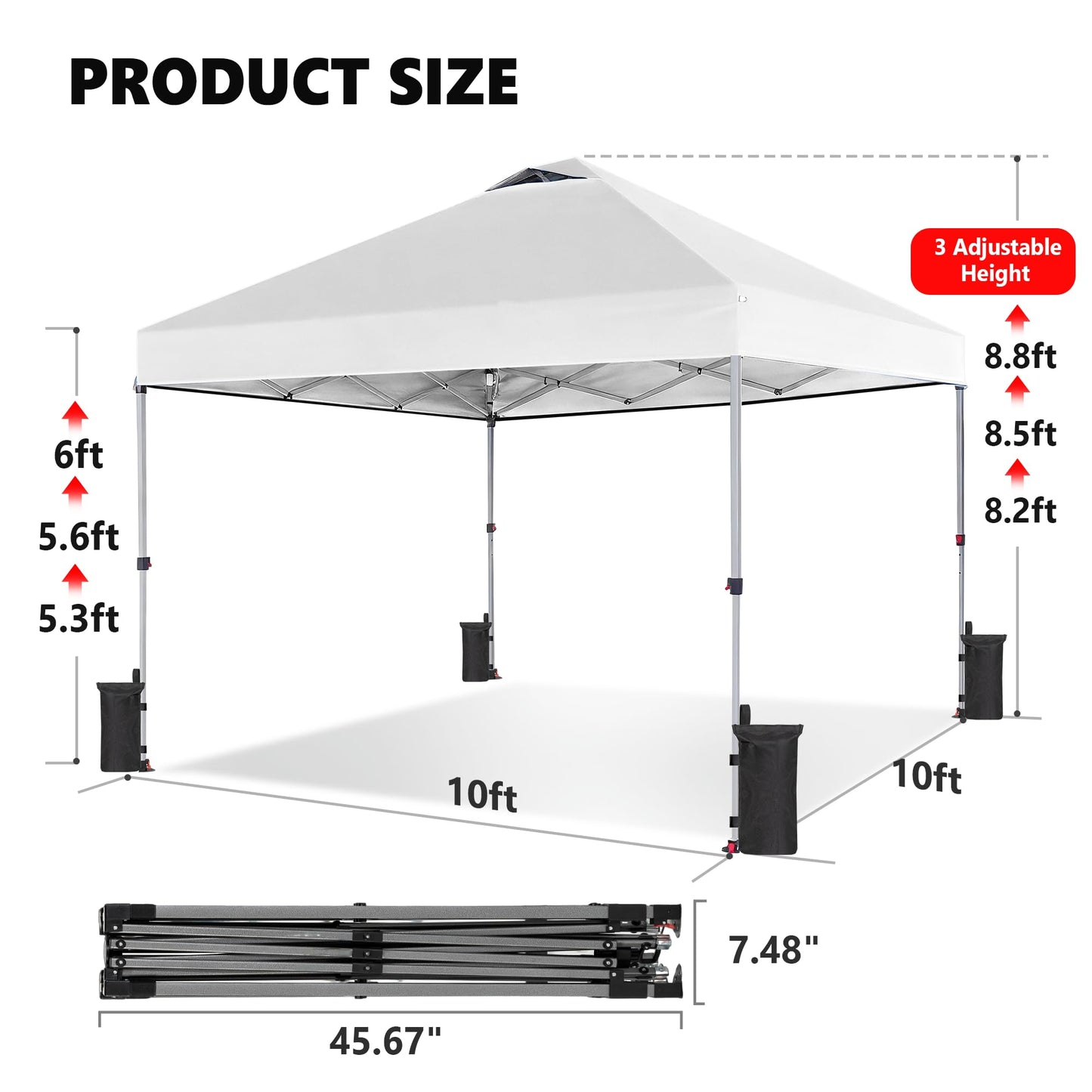 OLIXIS 10x10ft 1-Person Pop Up Canopy Tent, Heavy Duty One Push Setup Portable Outdoor Shelter for Beach Events Camping with Rolling Carry Bag, Snow White