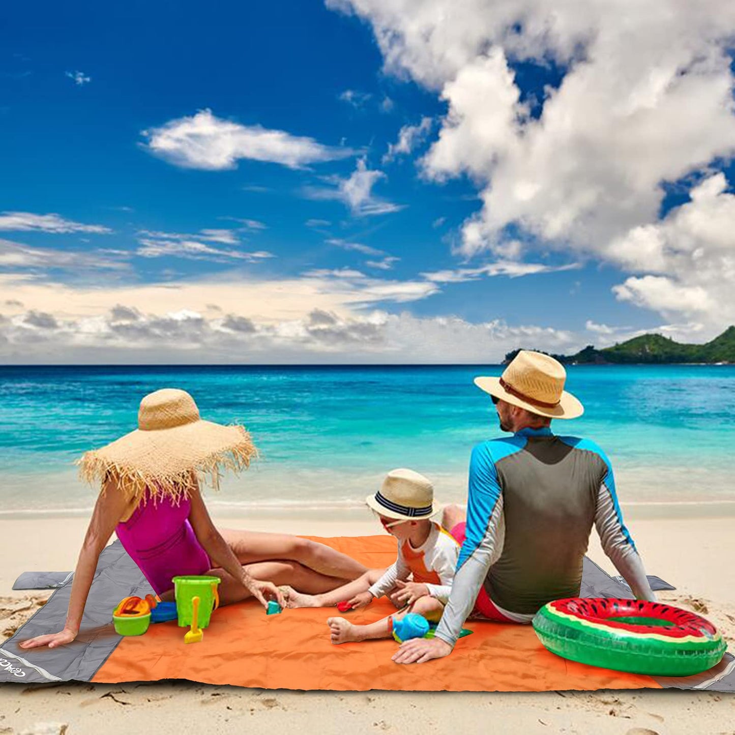 covacure Extra Large Beach Blanket Sandproof Waterproof - 108"x85" for 7-8 Adults, Oversized Beach Mat with Zipper Pockets, Lightweight Outdoor Accessories for Camping, Travel (Orange-M, 108"x85.2")