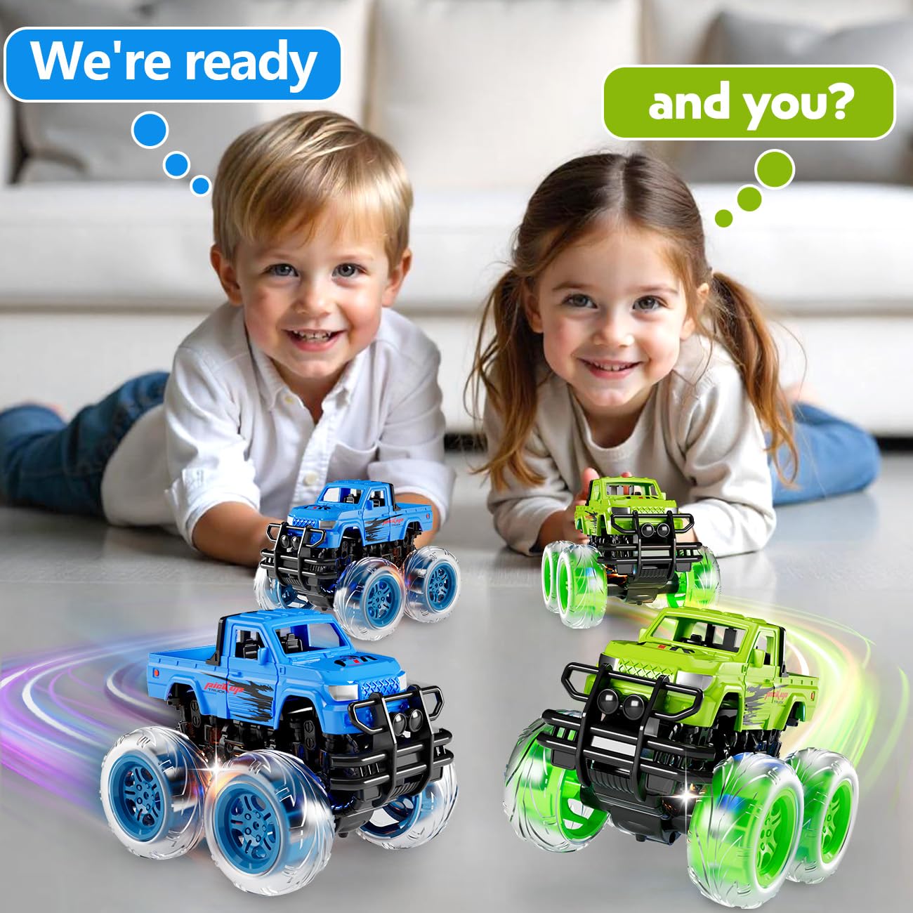 iValea Monster Trucks Toys for Toddlers Boys: Light-up Wheels for Kids Age 2-4 Years Old,Toy Car for Kid Ages 3-5,Boy Cars to 3-6,Toy Truck for Toddler 1-3,Jam Birthday Gift for Children 1-3