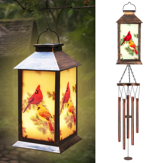 Cardinal Wind Chimes for Outside, 37" Hanging Memorial Solar Wind Chimes for Outside, Solar Lantern Christmas Cardinal Gifts for Women Mom Windchimes Outdoors for Patio Garden Decor Birthday