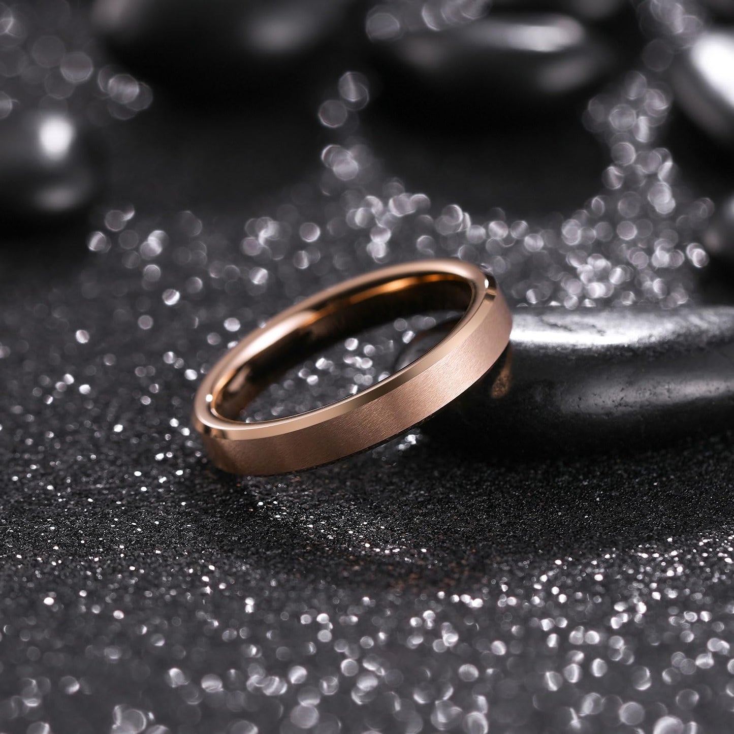 King Will Rose Gold Basic Tungsten Rings For Men Women 4mm Wedding Band Polished Edge Brushed Matte Promise Ring Comfort Fit, size 10