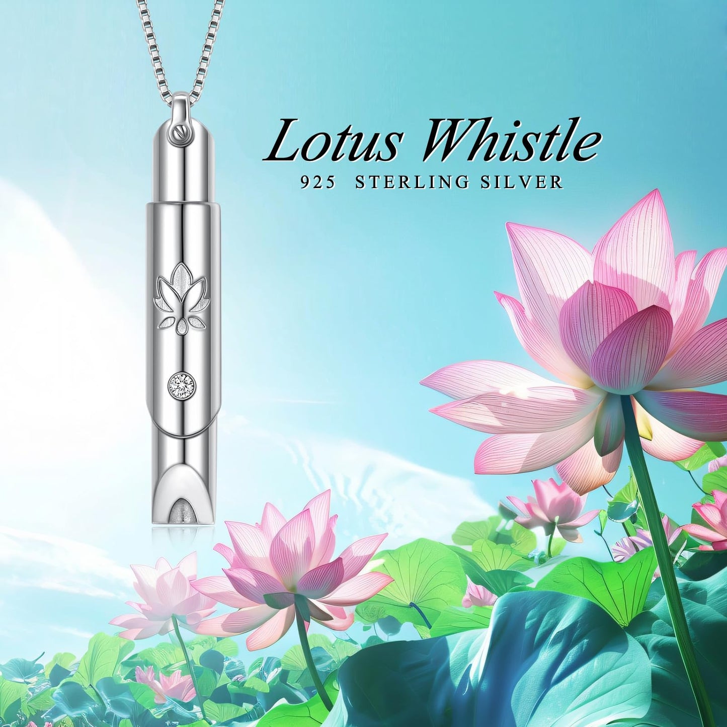 Ladytree Breathing Necklace for Anxiety Relief Sterling Silver Anxiety Necklace with Lotus Design Stop Smoking Necklace Quit Vaping Breathlace Mindfulness Gift for Women Men