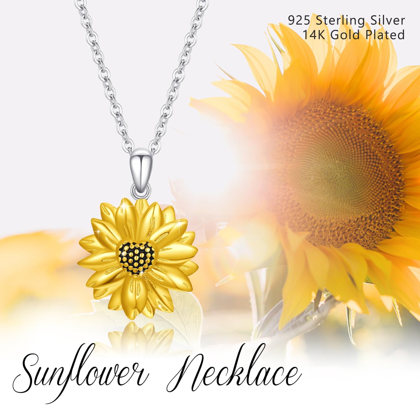 Silikepa Sunflower Necklace for Women 925 Sterling Silver Gold Sunflower Pendant Necklace You Are My Sunshine Pendant Flower Jewelry Gift for Women
