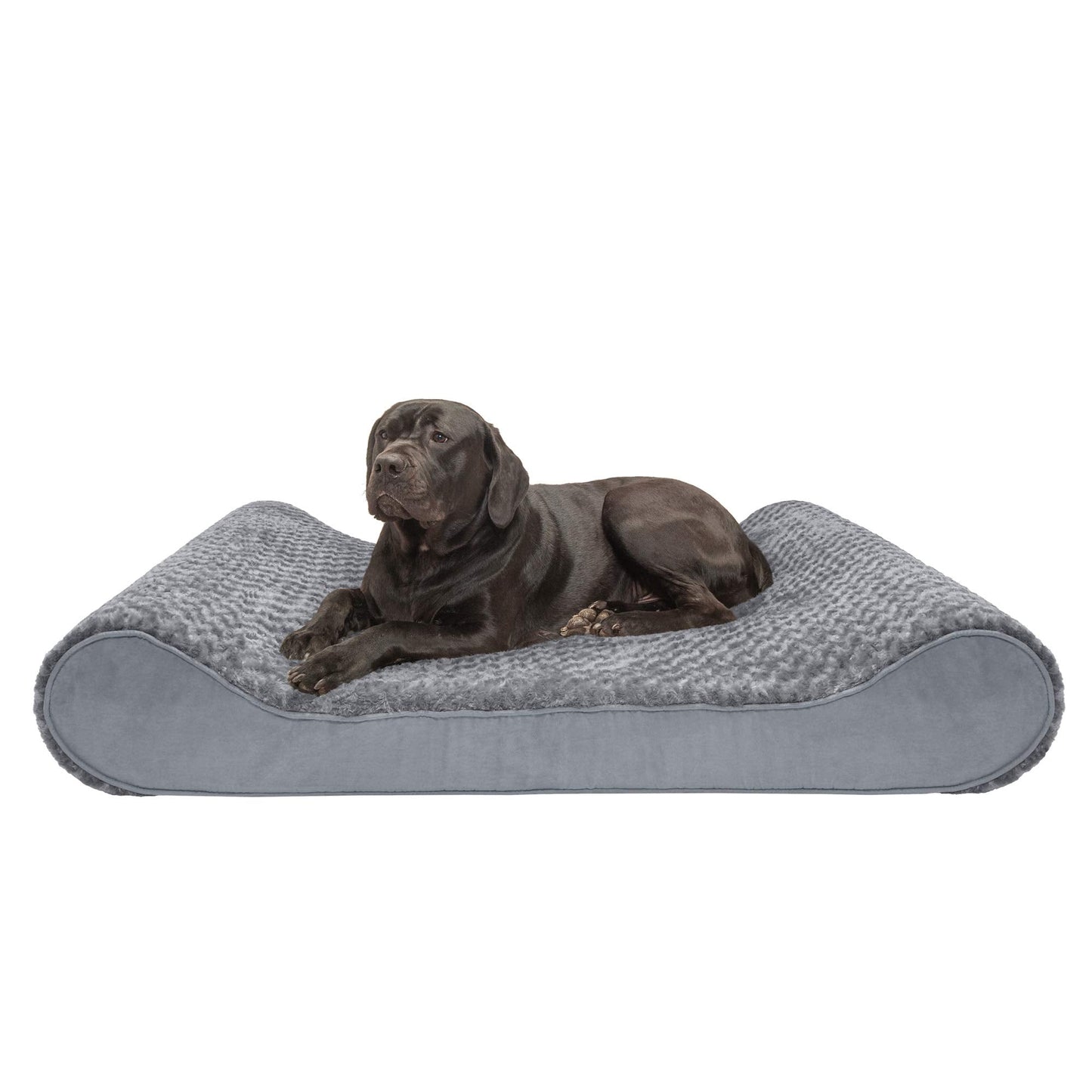 Furhaven Memory Foam Dog Bed for Extra Large Dogs w/ Removable Washable Cover, For Dogs Up to 180 lbs - Ultra Plush Faux Fur & Suede Luxe Lounger Contour Mattress - Gray, Giant/XXXL