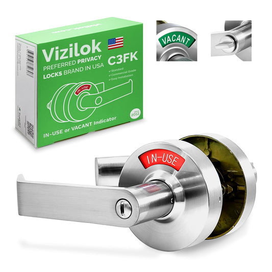 VIZILOK Commercial Door Lock for Bathroom Privacy, Safety, Standard Vacant Occupied Indicator in Satin Chrome, ANSi Grade2, Perfect for Restaurants, Medical Offices, Airbnb, Dorms, Gyms, Fitting Room