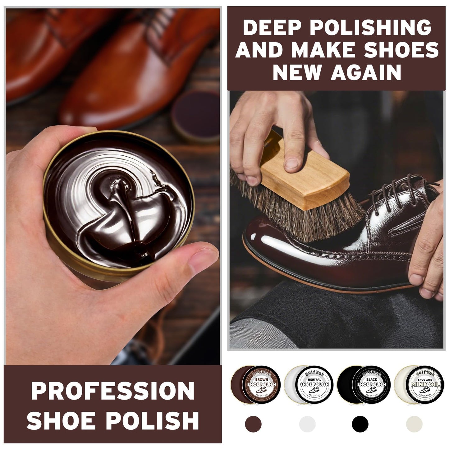 SelfTek Shoe Shine Kit - 15 PCS Shoe Polish Kit, Leather Boot Care Kit with Horsehair Brush and More with Portable Travel Case for Gentle Care Cleaning, Birthday Gifts for Men