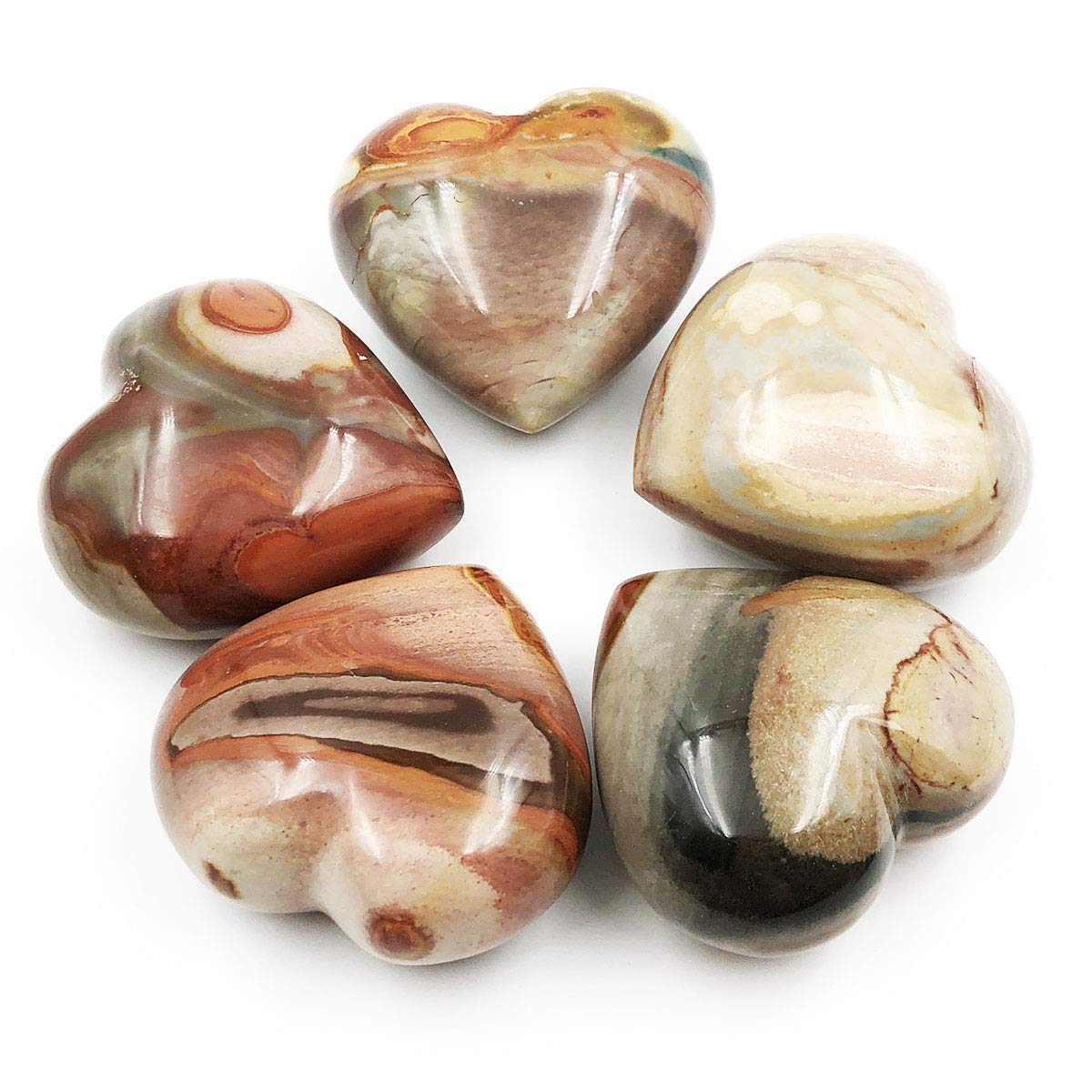 JIC Gem 1.3-1.5" Natural Ocean Jasper Palm Stone Crystal Healing Gemstone Decoration Worry Therapy Heart Shape Set of 10 Wholesale
