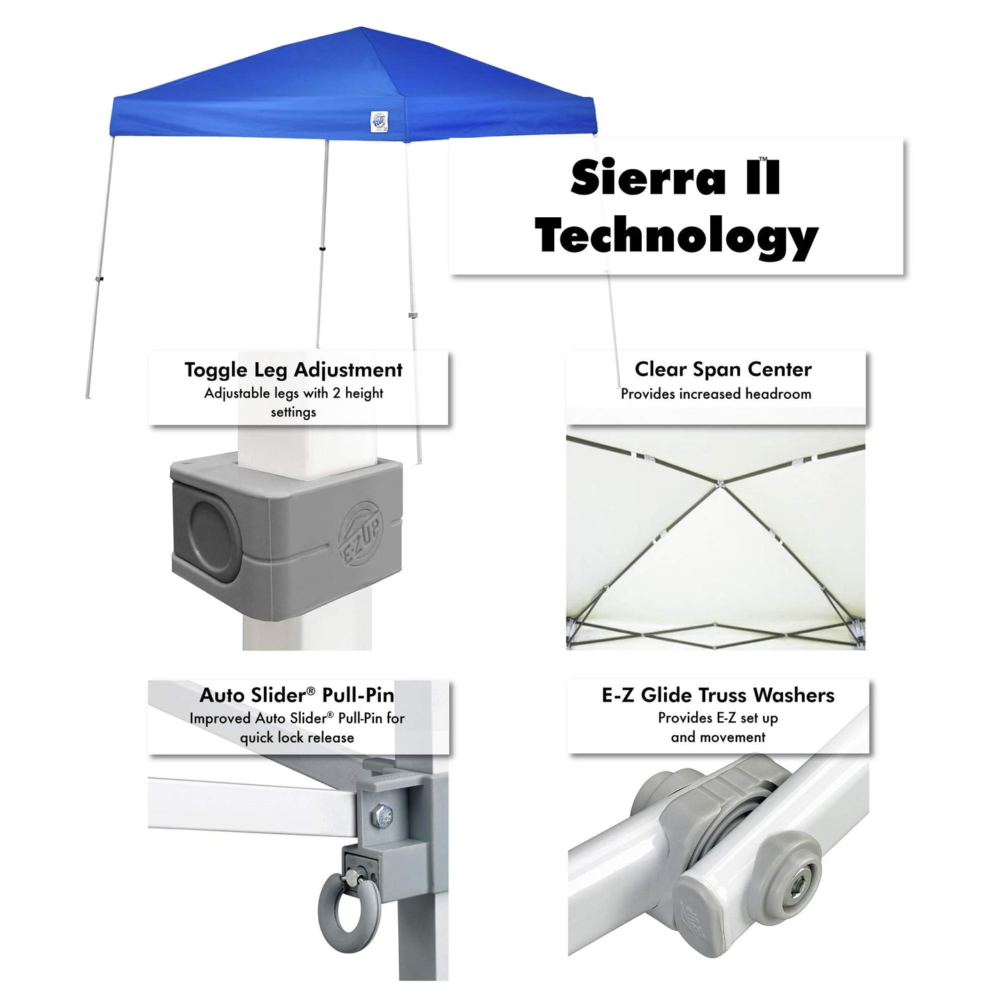 E-Z UP Sierra II Instant Pop Up Outdoor Canopy 10' x 10', Roller Bag and 4 Piece Spike Set, Royal Blue