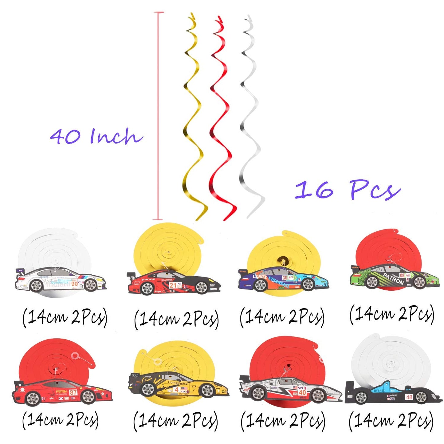 Racing Car Party Foil Swirls Streamers Photo Booth Props Kit - 30 Pcs Room Hanging Decorations Happy Birthday Childrens Kids Favors Party Supplies - NO DIY REQUIRED