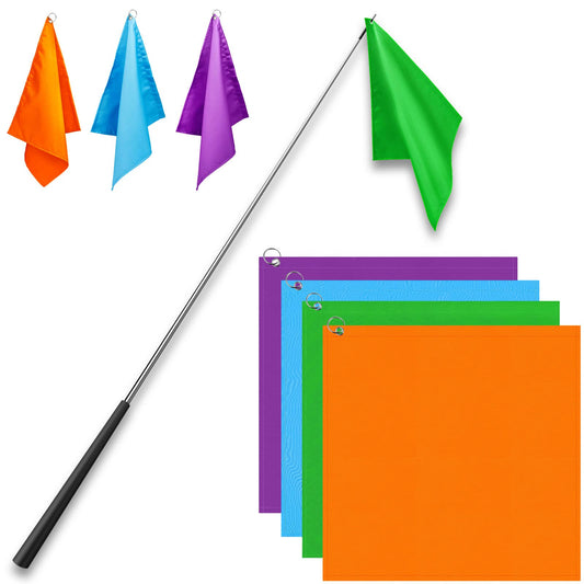 Equestrian Training Flag 4 Pieces Equestrian Training Equipment Nylon Flag with Flagpole(Orange, Green, Purple, Light Blue)