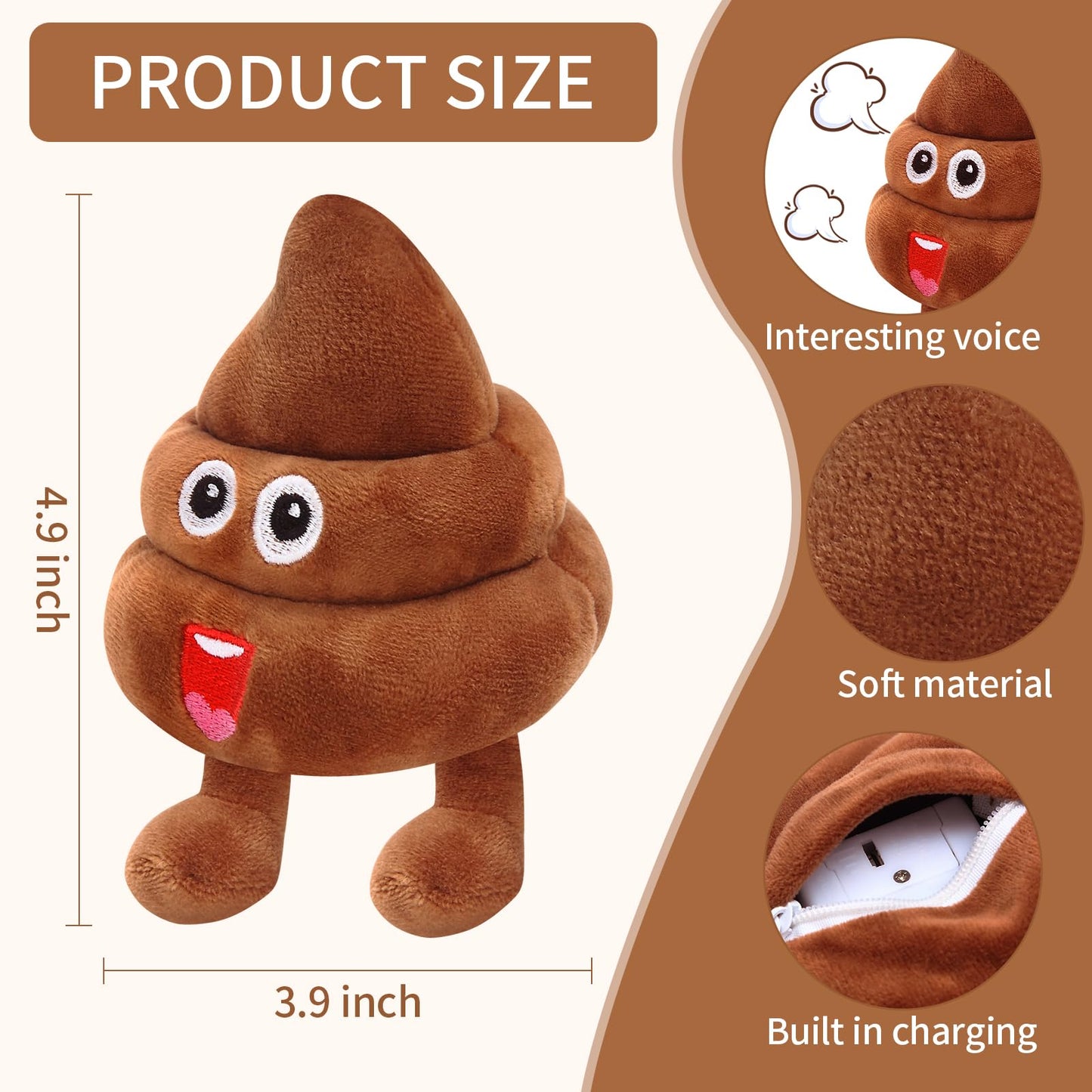 Funny Farting Poop Plush Toy,30 Hilarious Fart Sounds Dammit Pranks Doll,Perfect Gag Gift,Pets,and Pranks for Poop Emoji Party Decorations,Fart Noise Maker Machine Stuffed Animal