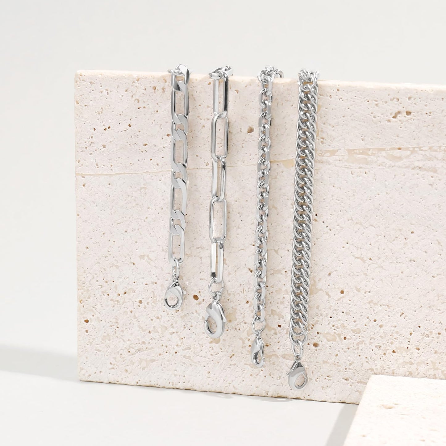 Silver Filled Bracelets For Women Dainty Silver Chunky Chain Link Layered Paperclip Rope Chain Stake Bracelet Set Fashion Trendy Jewelry For Women