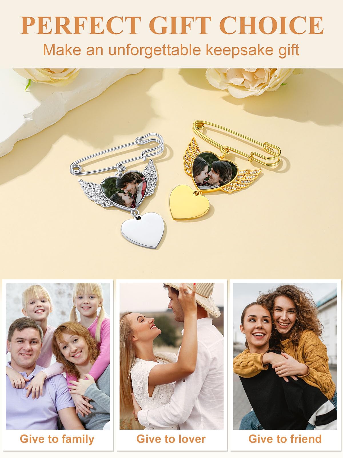 Custom4U Personalized Photos Silver Brooch for Groom Bride Wedding Bouquet Pins with Czs