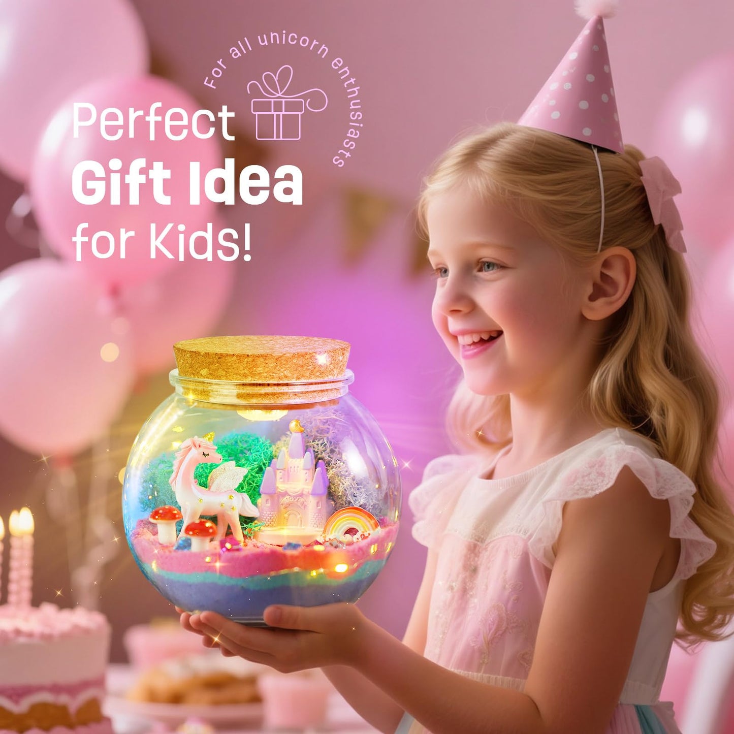 LAOESE Unicorn Light-Up Terrarium Kit for Kids – LED Night Light DIY Arts and Crafts Kit, Unicorn Toys for Girls Ages 4 5 6 7 8-12 – Birthday Gifts for Girls