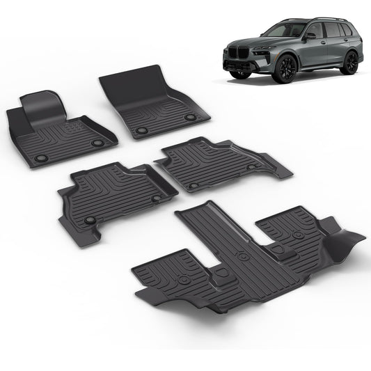 VOUKIY All Weather Car Floor Mats Fit for X7 40i, M50i, M60i (only fit 6 Seater) 2019-2024 2025 Automotive Floor Liners X7 Front& Rear& 3rd Row Accessories Black