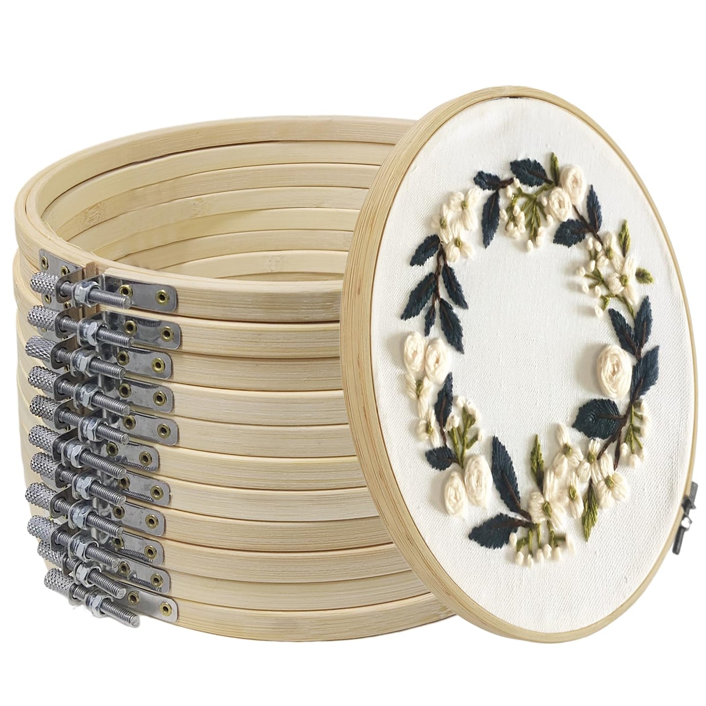Embroidery Hoop 8 Inch 12 Pieces, Circle Embroidery Hoops Bulk, Round Large Embroidery Hoop, Adjustable Hoop Ring for Art Craft Handy Sewing Cross Stitch Supplies