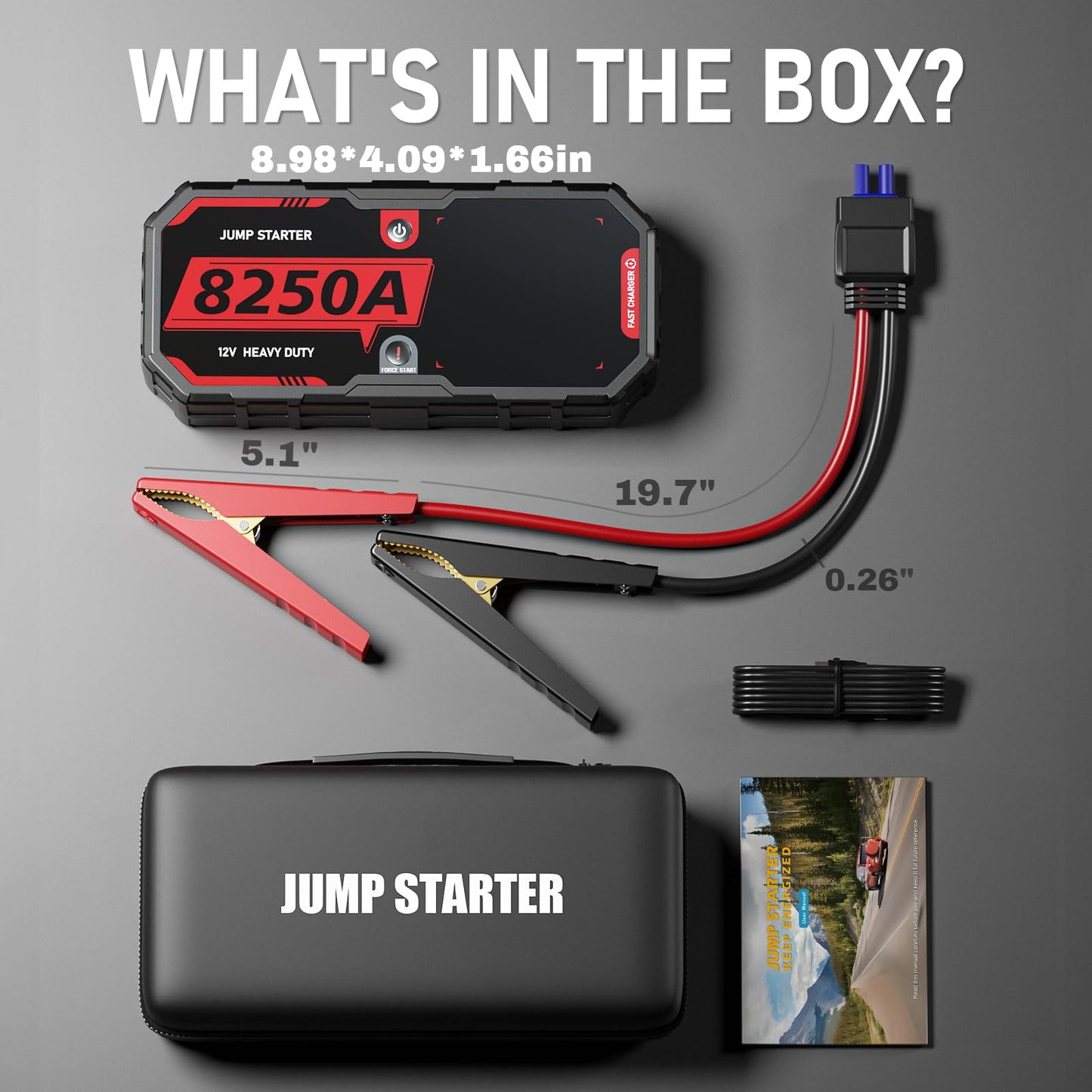 ATGFOX 8250A Jump Starter Heavy Duty Jumper Starter Portable Battery Pack (Up to 10L Gas / 6.5L Diesel), 24000mAh Power Bank, 12V Auto Car Truck Battery Booster Jump Box, 48-Months Stand-by Time