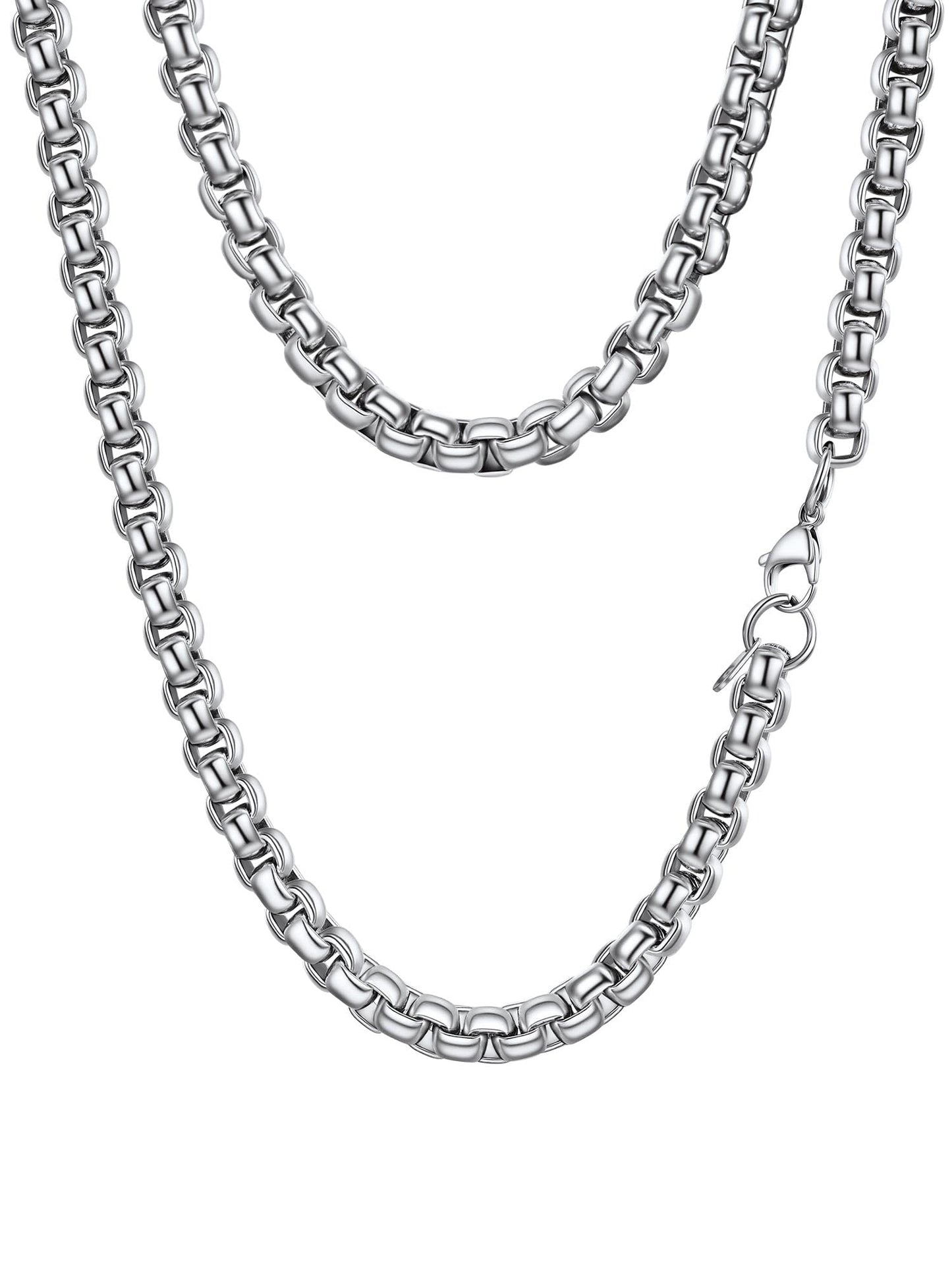 PROSTEEL Mens Chain Necklace, Squre Rolo Link Chains Chunky Stainless Steel Necklace 8mm Waterproof & Strong Lobster Clasp Mens Jewelry with Gift Box 20in