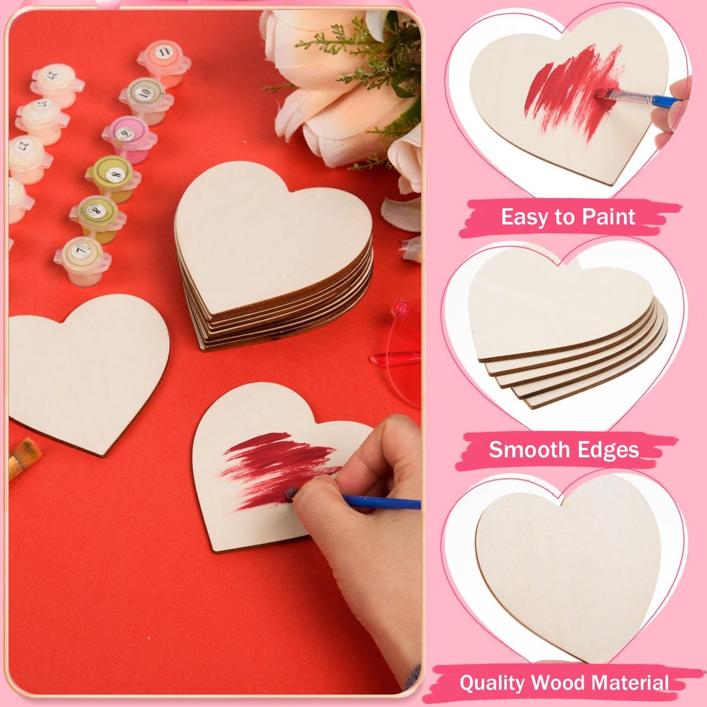 72 Pcs Unfinished Wooden Hearts for Crafts Wood Heart Cutouts Blank Wood Heart Slices Natural Unfinished Wooden Heart Pieces for DIY Crafts Valentine Wedding Party Embellishment,3.94x3.94 Inch