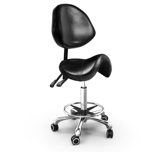 TASALON Saddle Stool with Back Support Ergonomic Adjustable Stool with Wheels - Swivel Salon Cutting Stool for Kitchen, Salon, Spa, Tattoo, Pedicure, Massage -Esthetician Chair – Black
