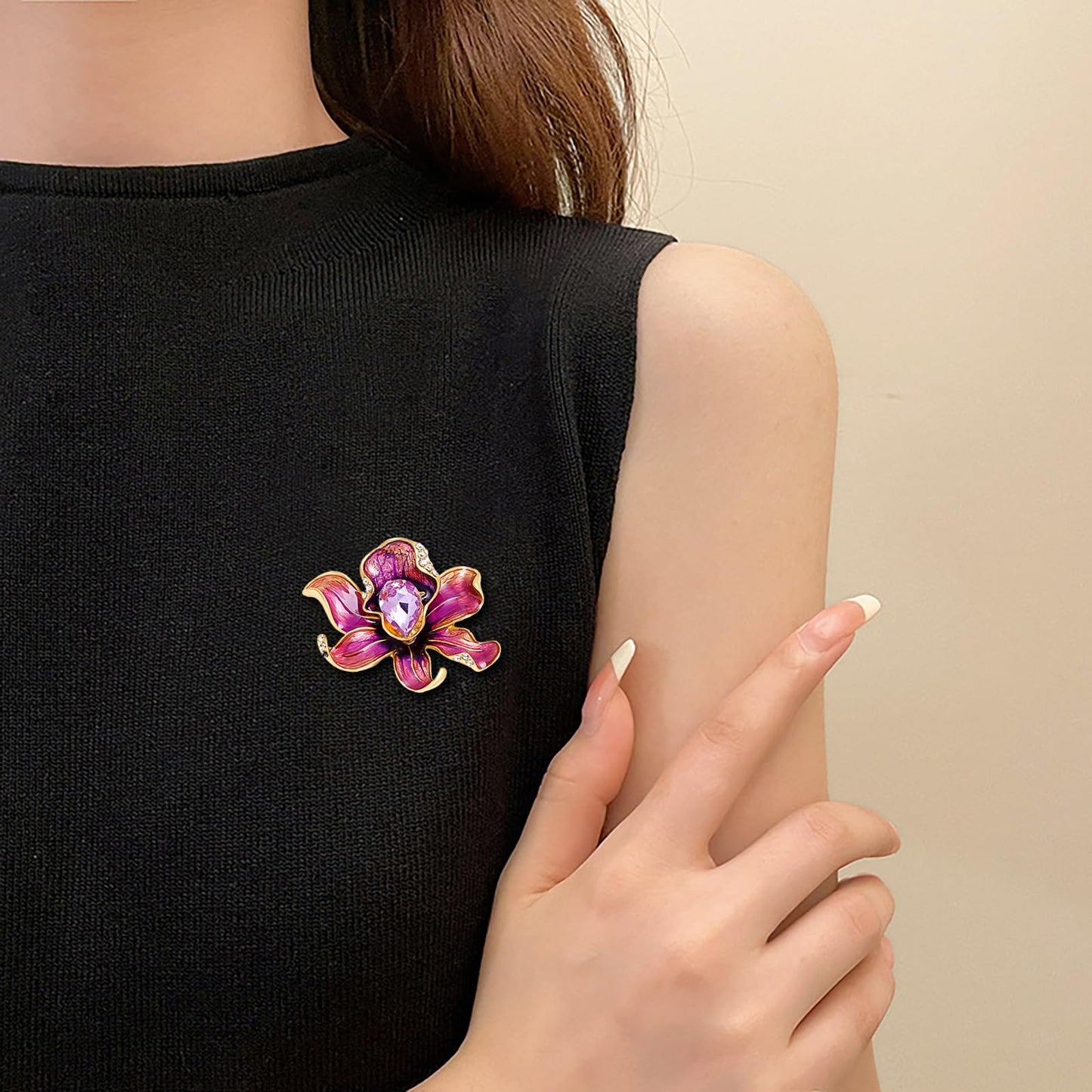 Enamel Peony Brooch Pins for Women Luxury Purple Rhinestone Peony Flower Brooch Lapel Pin Jewelry Thanksgiving Day Mother's Day Wedding Gifts for Mom Wife