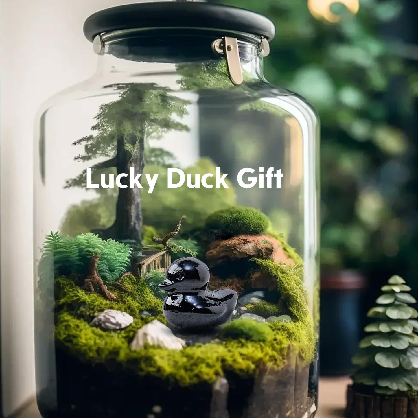 Runyangshi 1PCS Duck Figurine Statue Natural Crystal Obsidian Duck 1.18" Healing Crystal Stone Hand Carved Lucky Duckling Sculpture Home Desk Office Decoration Duck Lover Gift