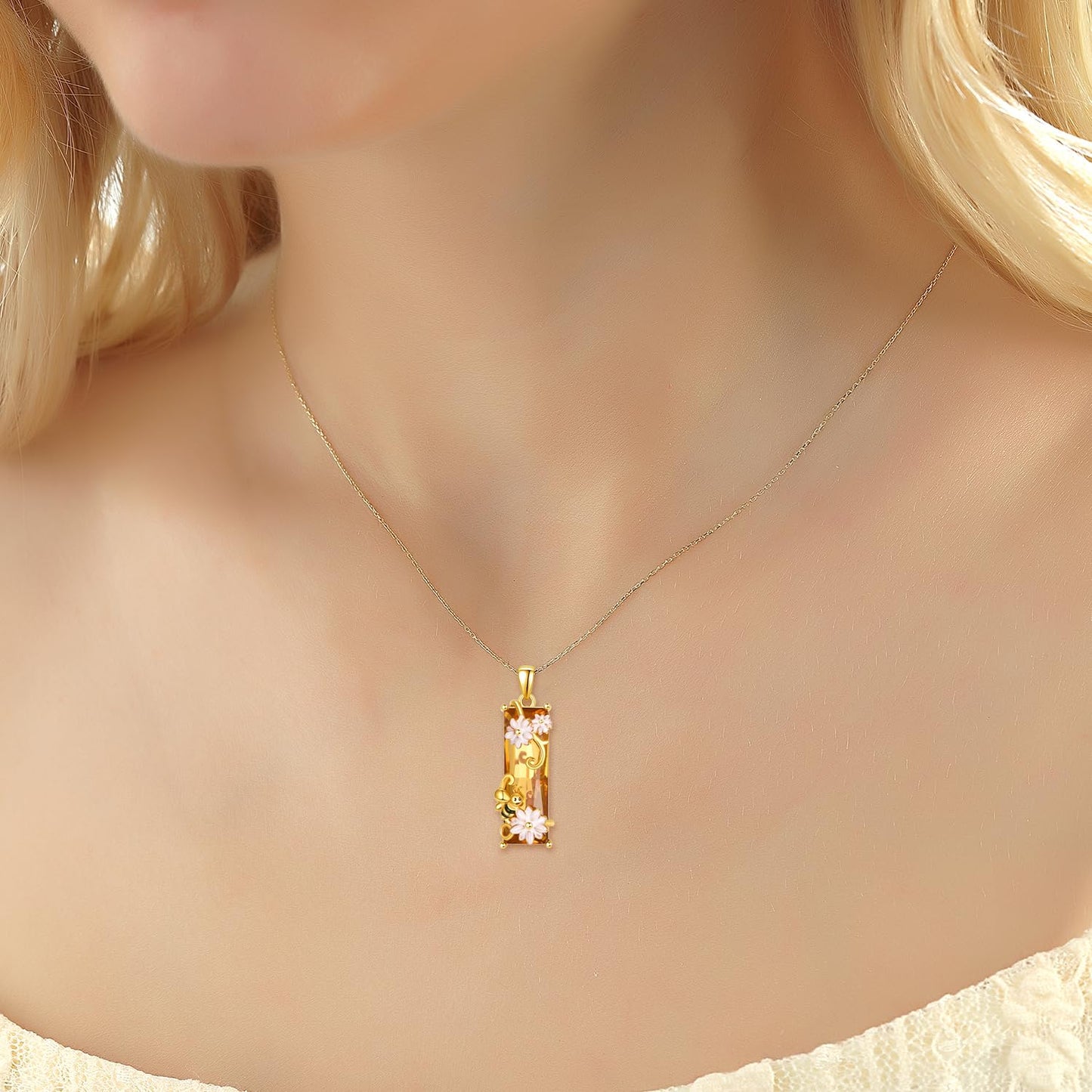 AENEAS Valentines Day Gifts for Women Her Bee Necklace for Women 925 Sterling Silver Citrine Crystal Pendant Fancy Honey Bee Jewelry Christmas Gifts for Her Wife Daughter