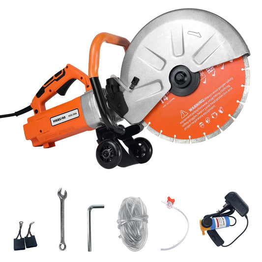 HIGOSPRO 14-Inch Electric Concrete Saw 3000W, 110V Cut-Off Saw with Diamond Blade, 4.8" Max Cutting Depth, Heavy-Duty Cement Grinder for Asphalt, Brick, Stone