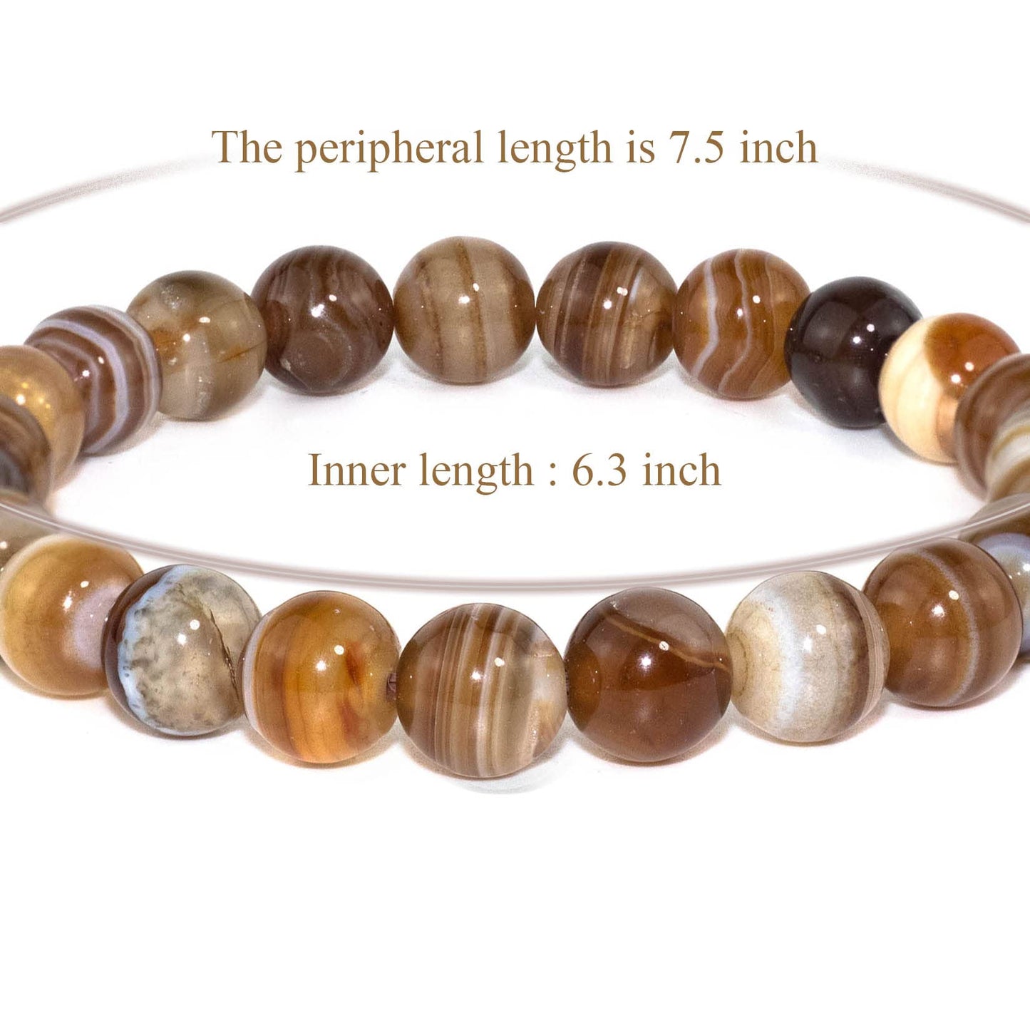 DAZCOLO 8mm Natural Gemstone Stretch Bracelet, Handmade Unisex Crystal Bracelets for Meditation, Yoga, Spiritual Healing & Positive Energy (Botswana Agate)