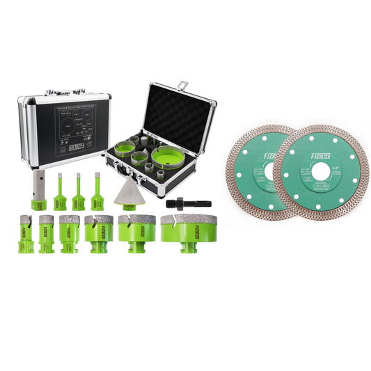 4" Diamond Tile Hole Saw Kit FACHLICH Porcelain Ceramic Tile Diamond Core Drill Bits Set FACHLICH Diamond Porcelain Saw Blade 4.5" Tile Blades 2pcs Dry Wet Tile Cutting Disc