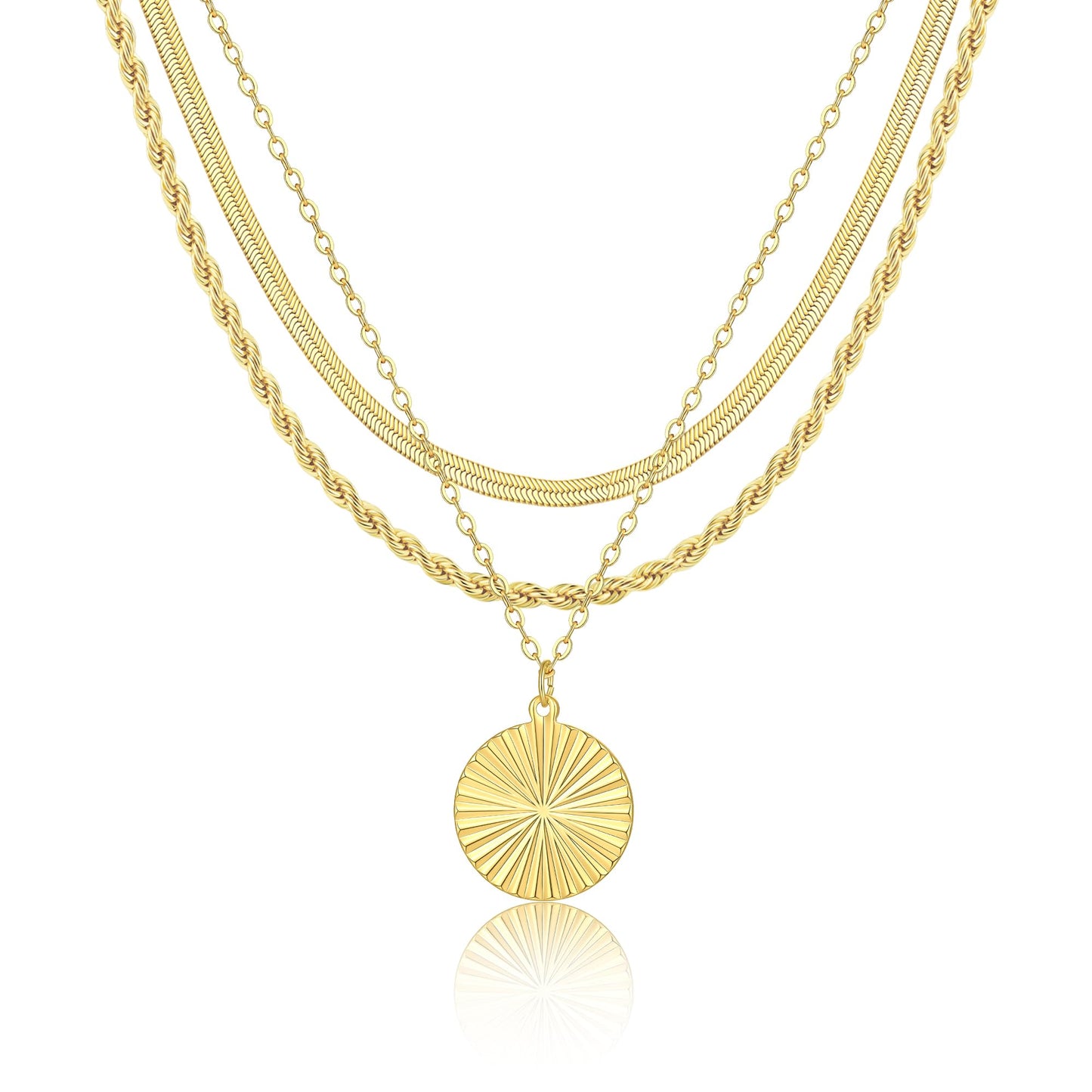 AGWOLF Gold/Silver Layered Necklaces for Women,Dainty 14k Gold Plated Stackable Choker Necklaces for Women,Trendy Layering Coin Chain Pendant Jewelry Set Gifts
