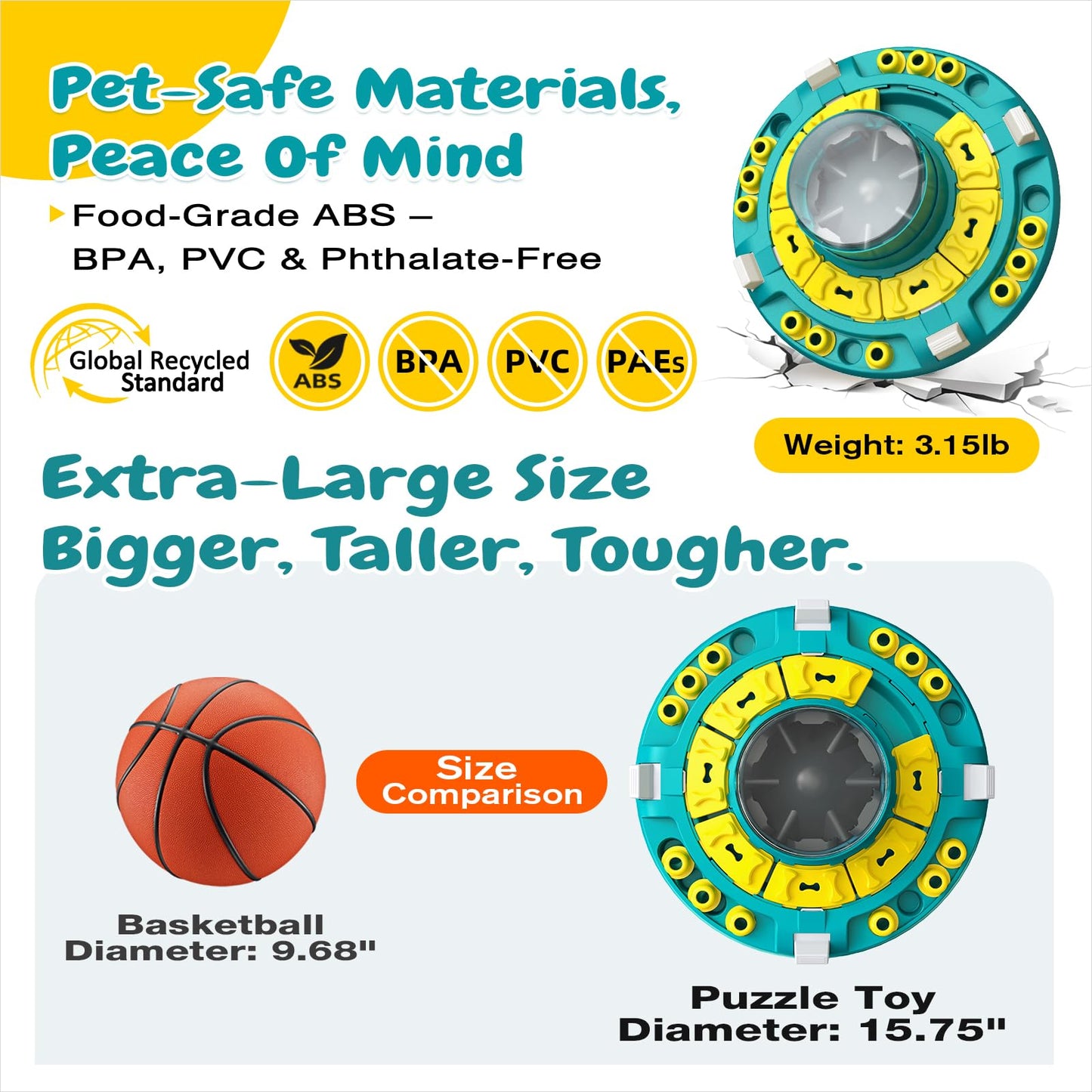KADTC Dog Puzzle Toy, XL Size, 4 Levels of Step-by-Step Challenge, Push-to-Release Treat Dispenser, Beginner to Advanced, Slow Feeder & Mental Stimulation for Smart Dogs Enrichment Toys