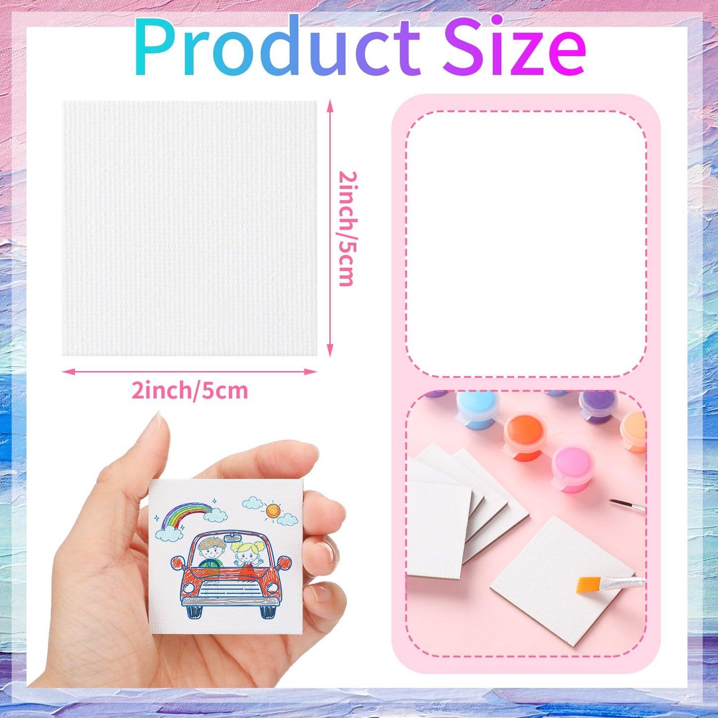 Moinchore 100 Pcs Mini Painting Canvas Panels Art Painting Canvases Panels Cotton Blank White Small Canvas Acid Free Boards for Watercolor Acrylic Oil Paint (2 x 2 Inch)