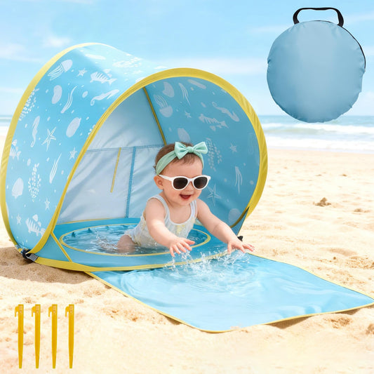 3-in-1 Baby Beach Tent, Pop-Up Baby Pool Tent with UPF 50+ Sun Protection, Portable Sun Shelter for Infants and Toddlers Outdoor Play