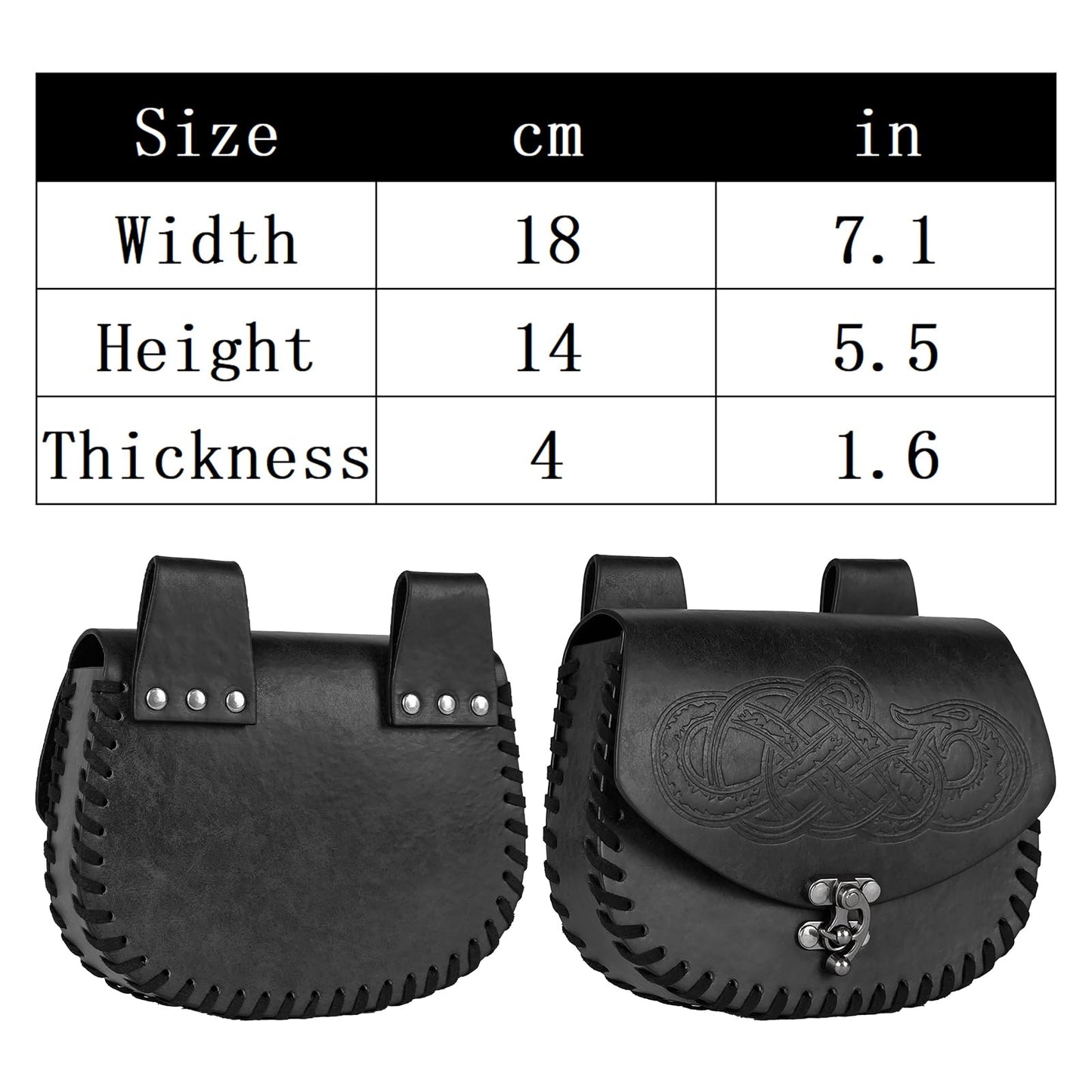 HiiFeuer Viking Craft Kits Belt Bag, Vintage DIY Kits Medieval Faux Leather Side Pack, Portable Belt Pouch for Ren Faire (Black A)