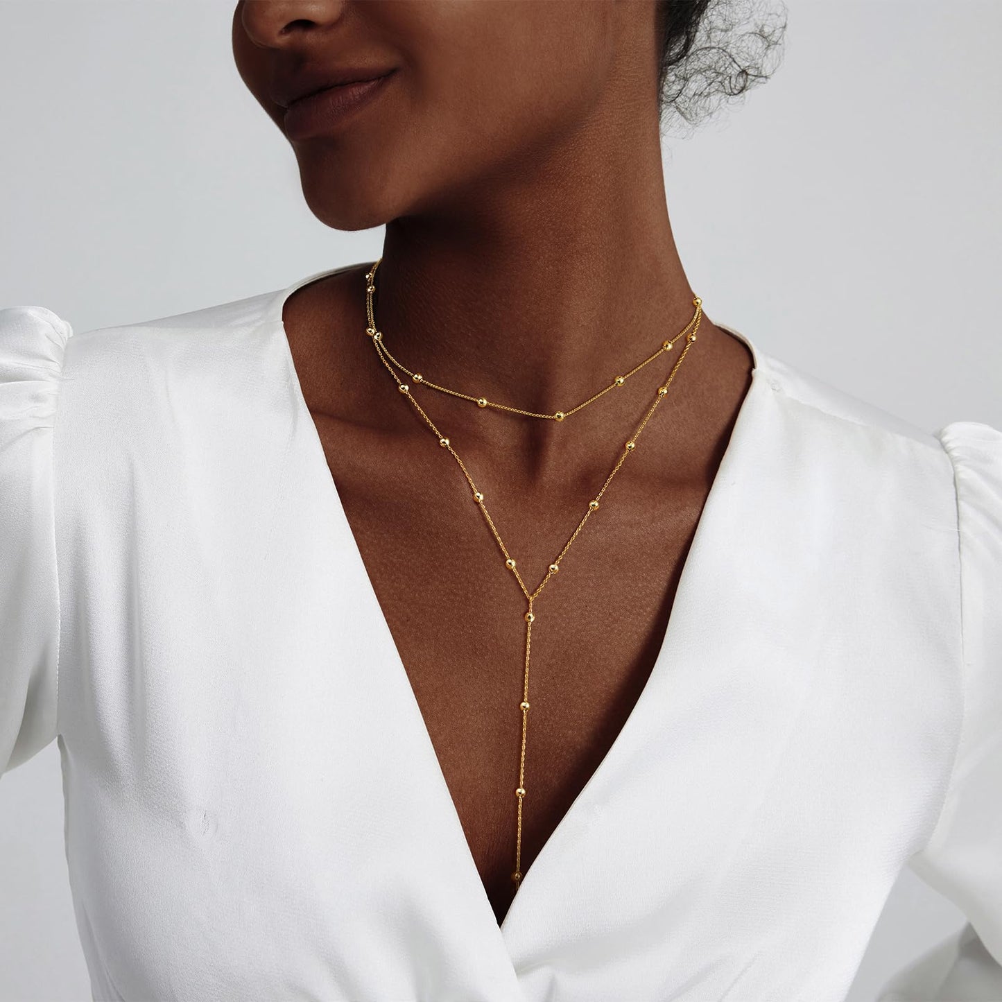 Luxval Gold Necklace for Women Trendy 14k Gold Plated Long Necklaces for Women Dainty Lariat Y Necklace Layered Necklaces Beaded Drop Y-Shaped Chain Jewelry Gift Wedding