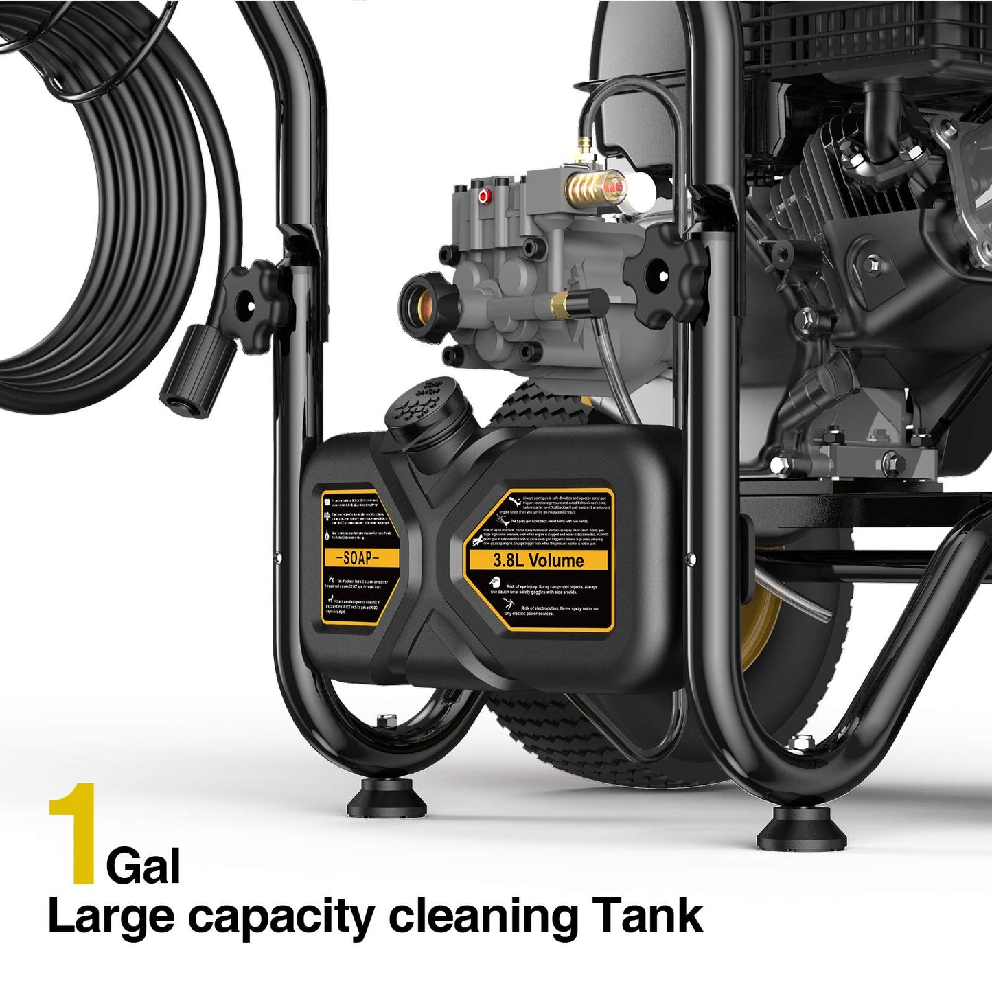BLUBERY 3600 PSI Gas Pressure Washer, 2.7 GPM Heavy Duty High Power Washer, 30Ft Pressure Hose&Soap Tank,5 Pressure Nozzles,Black