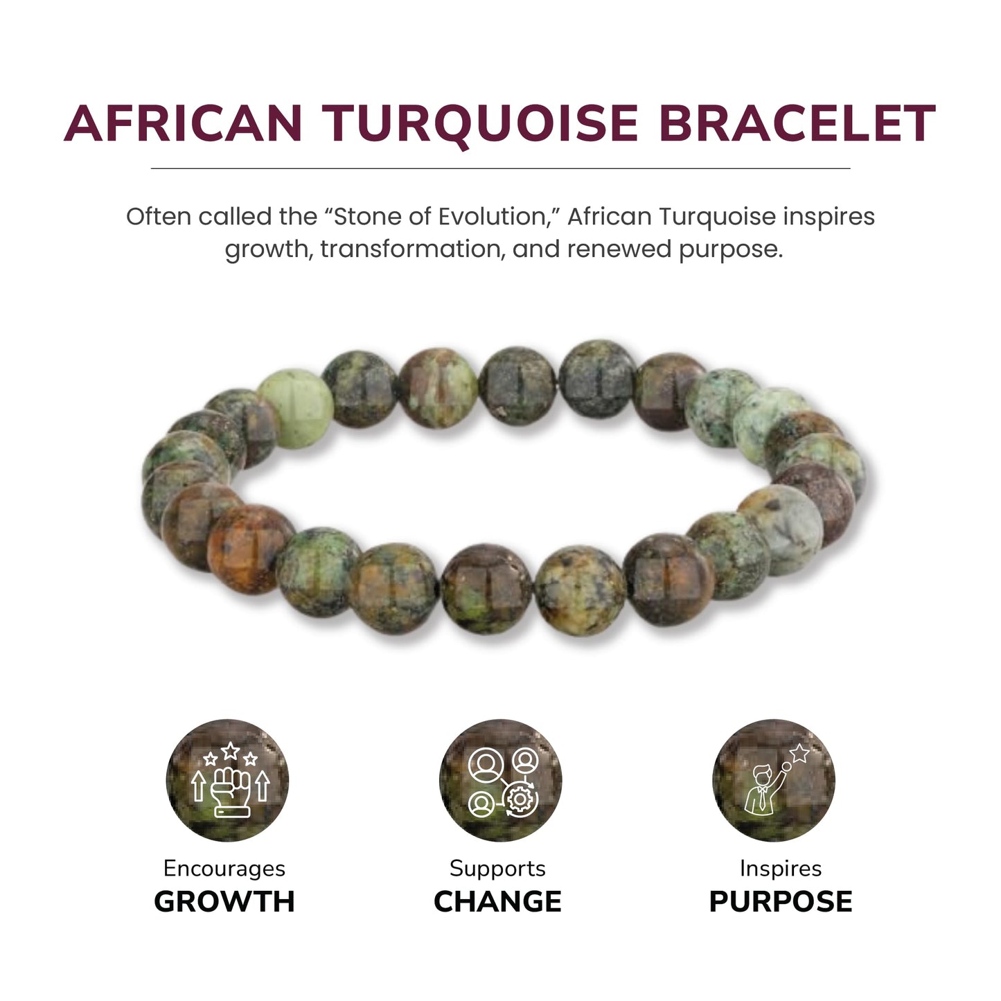 Crystal Vibe African Turquoise Bracelet for Good Luck and Prosperity - Attract Positive Energy and Promote Overall Well-being - 8mm Beaded Bracelet for Spiritual Growth - Elastic Adjustable Size